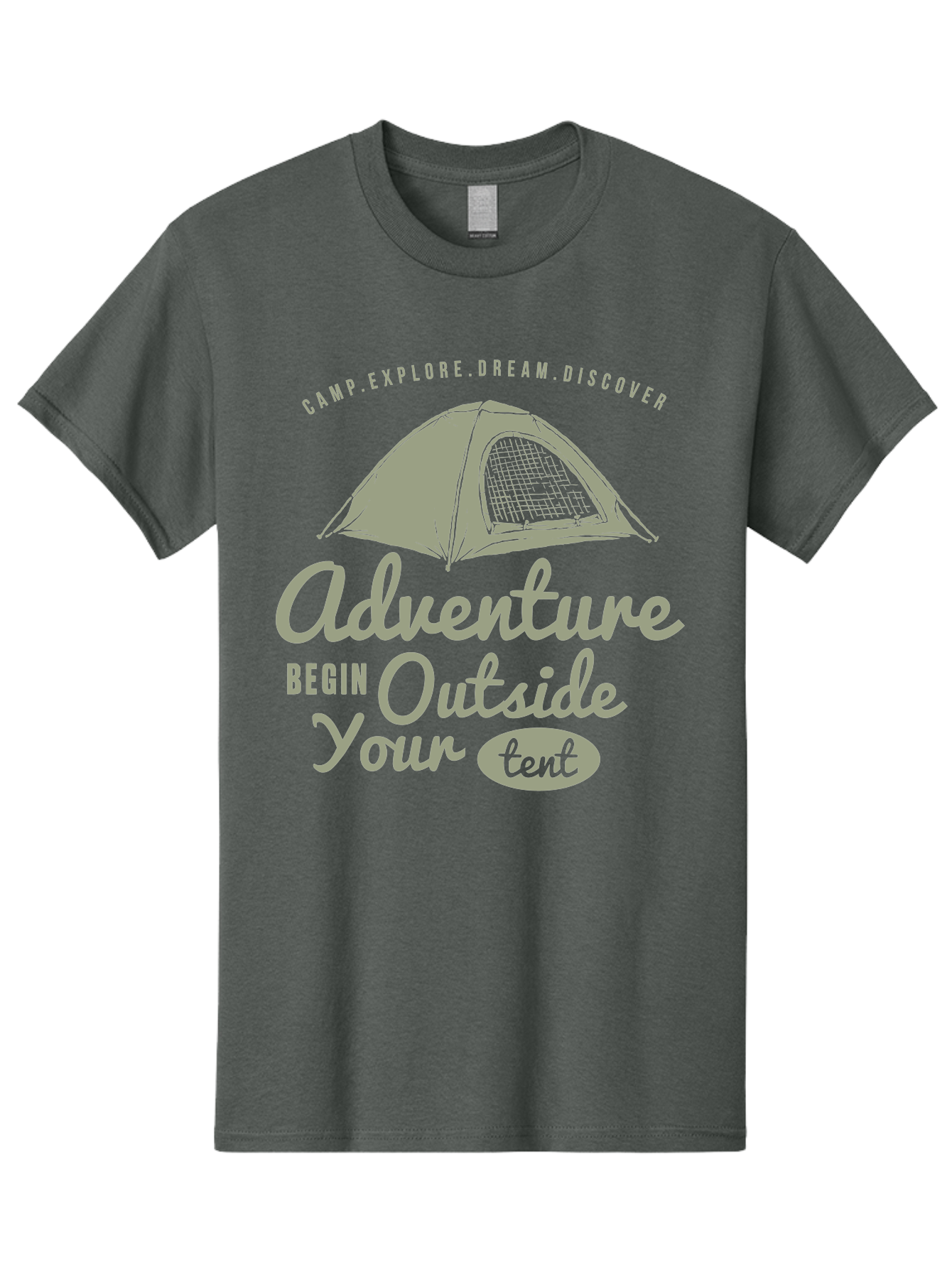Adventure Begin Outside Your Tent Men'S Graphic Tee, 100% Cotton, Comfortable Casual Summer Wear, Machine Washable, Camping Adventure, Outdoor Activities, Tent Camping, Wilderness Exploration, Nature Escape, Camping Quotes, Adventure Begins, Aae094