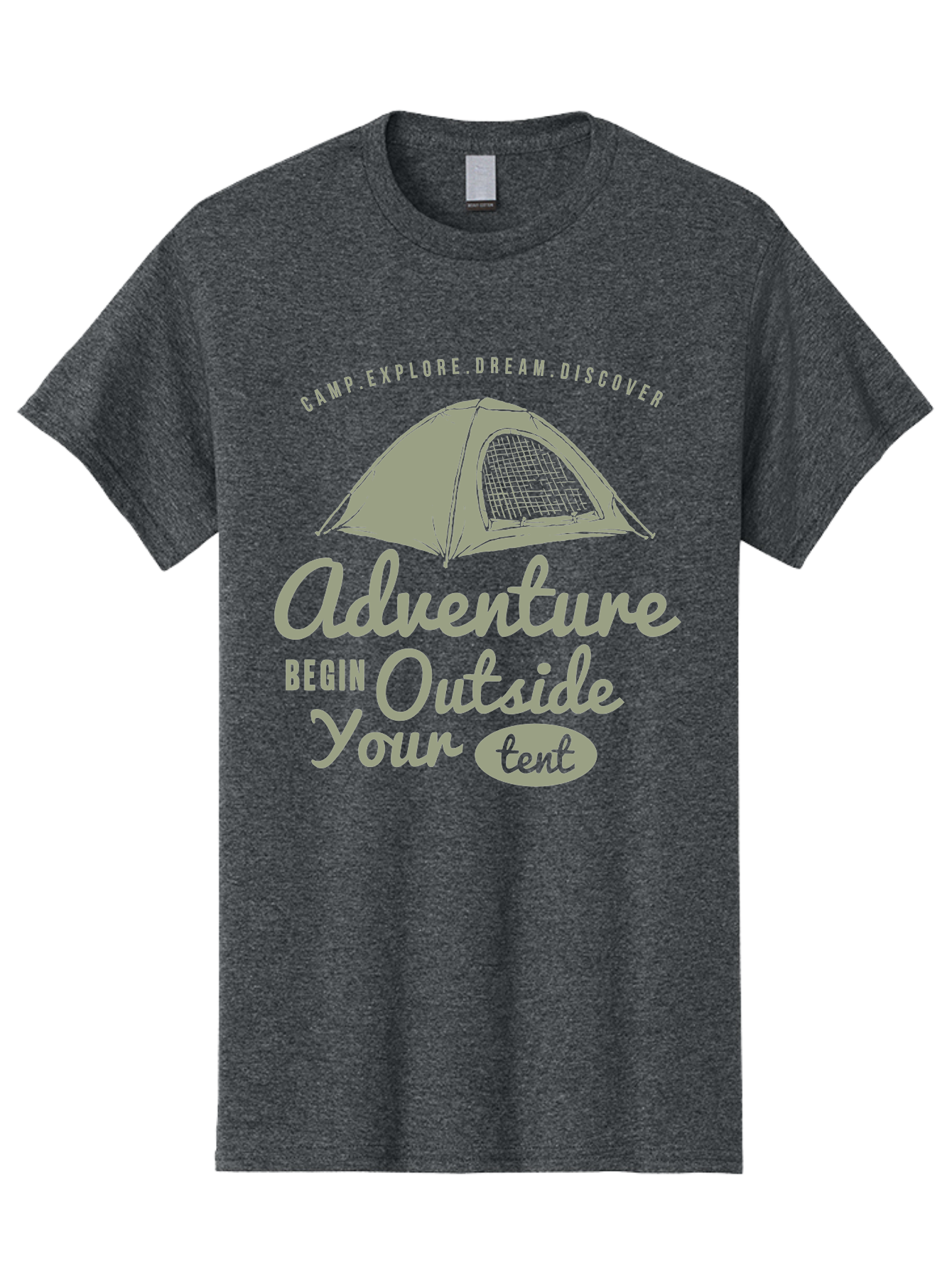 Adventure Begin Outside Your Tent Men'S Graphic Tee, 100% Cotton, Comfortable Casual Summer Wear, Machine Washable, Camping Adventure, Outdoor Activities, Tent Camping, Wilderness Exploration, Nature Escape, Camping Quotes, Adventure Begins, Aae094