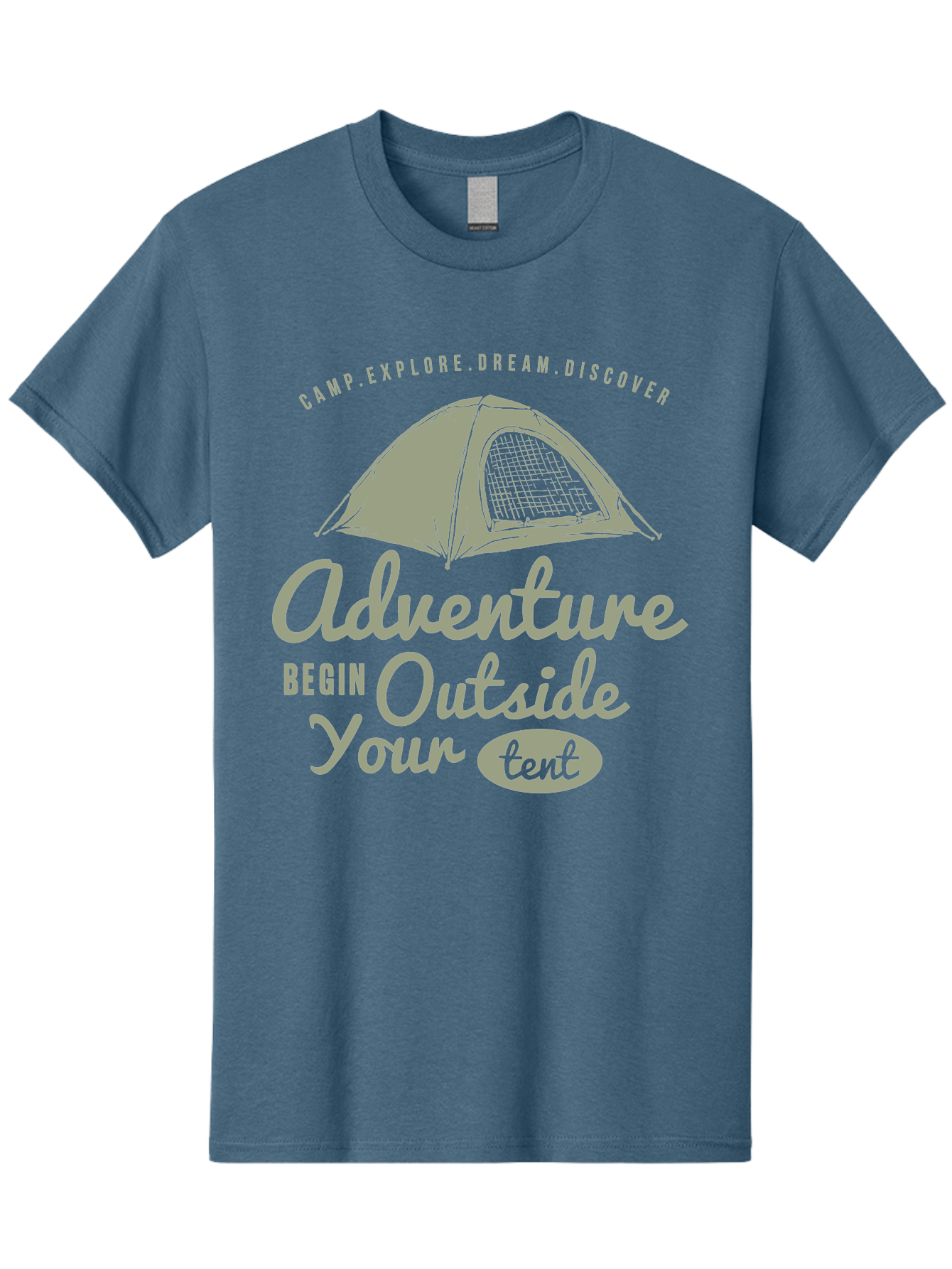 Adventure Begin Outside Your Tent Men'S Graphic Tee, 100% Cotton, Comfortable Casual Summer Wear, Machine Washable, Camping Adventure, Outdoor Activities, Tent Camping, Wilderness Exploration, Nature Escape, Camping Quotes, Adventure Begins, Aae094