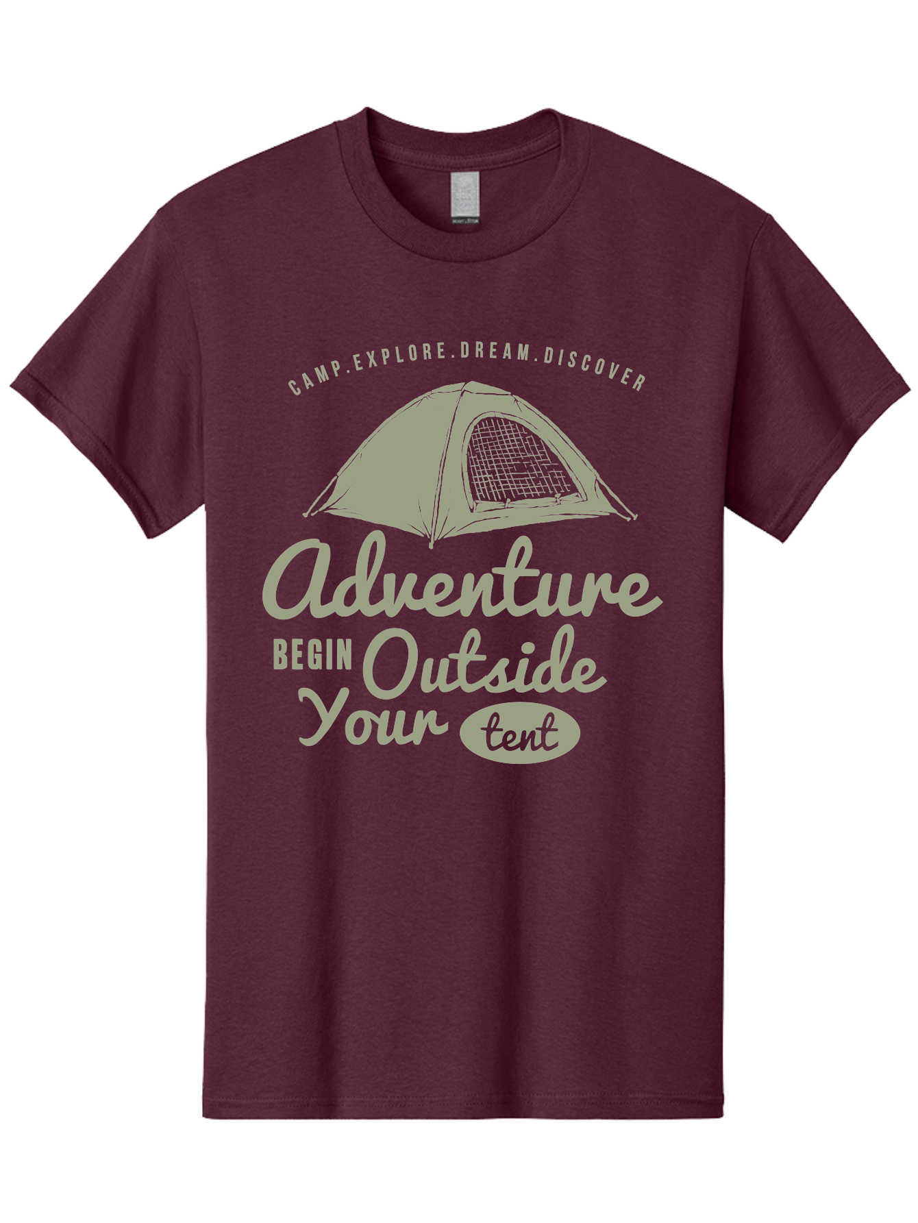 Adventure Begin Outside Your Tent Men'S Graphic Tee, 100% Cotton, Comfortable Casual Summer Wear, Machine Washable, Camping Adventure, Outdoor Activities, Tent Camping, Wilderness Exploration, Nature Escape, Camping Quotes, Adventure Begins, Aae094