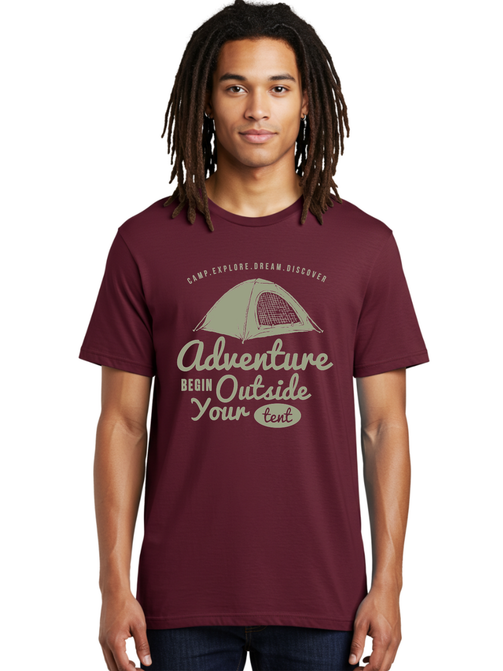 Adventure Begin Outside Your Tent Men'S Graphic Tee, 100% Cotton, Comfortable Casual Summer Wear, Machine Washable, Camping Adventure, Outdoor Activities, Tent Camping, Wilderness Exploration, Nature Escape, Camping Quotes, Adventure Begins, Aae094