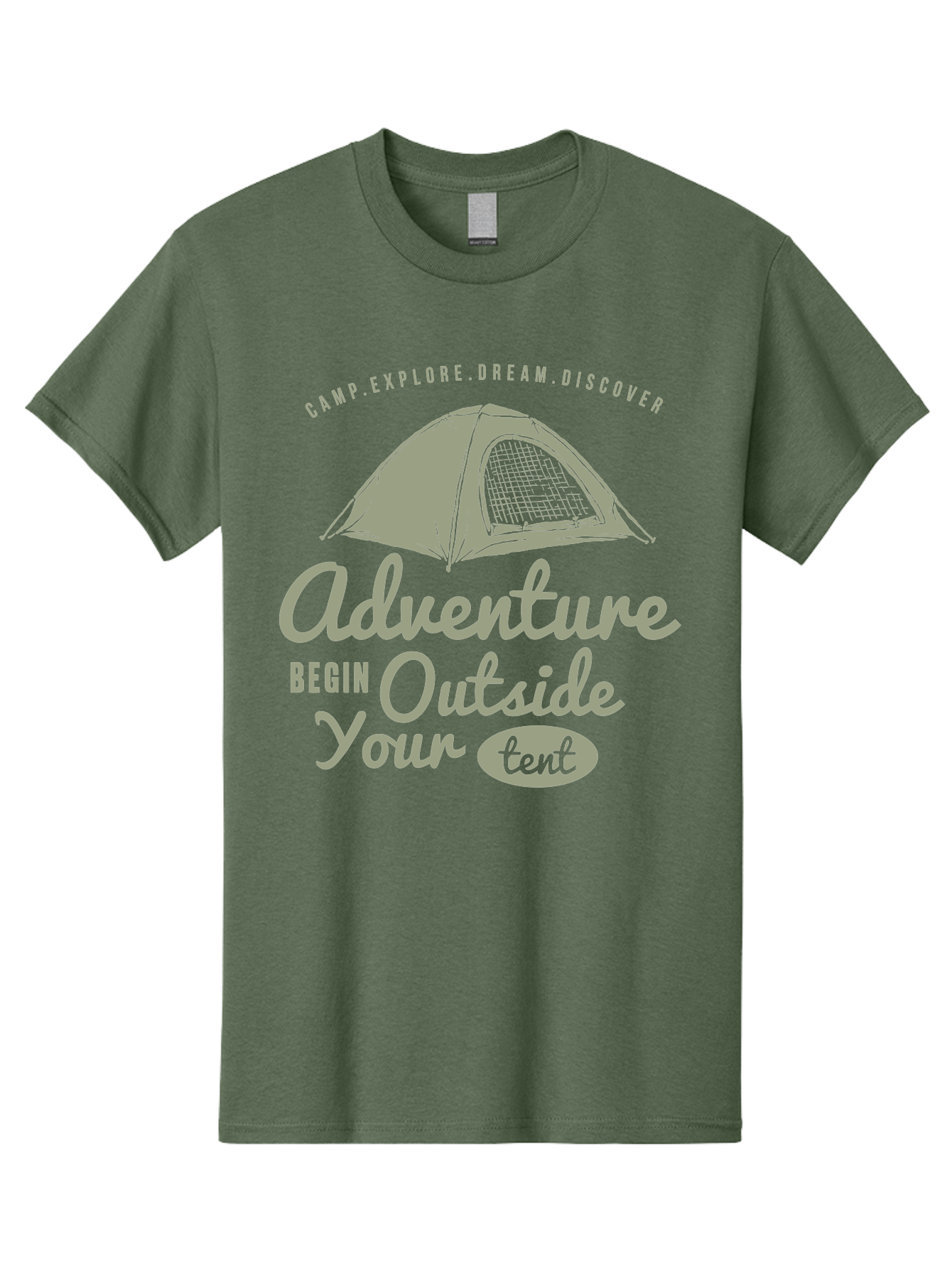 Adventure Begin Outside Your Tent Men'S Graphic Tee, 100% Cotton, Comfortable Casual Summer Wear, Machine Washable, Camping Adventure, Outdoor Activities, Tent Camping, Wilderness Exploration, Nature Escape, Camping Quotes, Adventure Begins, Aae094