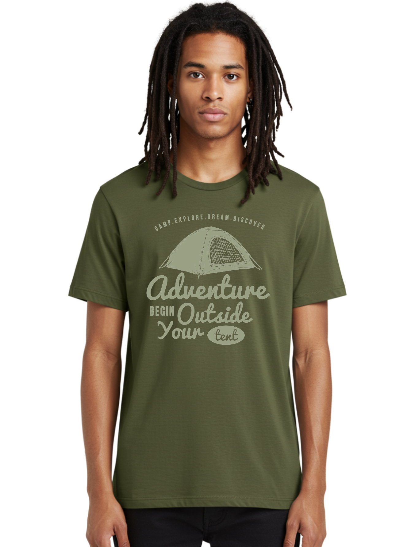 Adventure Begin Outside Your Tent Men'S Graphic Tee, 100% Cotton, Comfortable Casual Summer Wear, Machine Washable, Camping Adventure, Outdoor Activities, Tent Camping, Wilderness Exploration, Nature Escape, Camping Quotes, Adventure Begins, Aae094