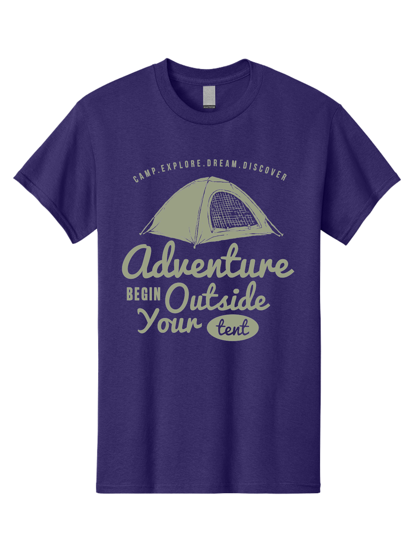Adventure Begin Outside Your Tent Men'S Graphic Tee, 100% Cotton, Comfortable Casual Summer Wear, Machine Washable, Camping Adventure, Outdoor Activities, Tent Camping, Wilderness Exploration, Nature Escape, Camping Quotes, Adventure Begins, Aae094