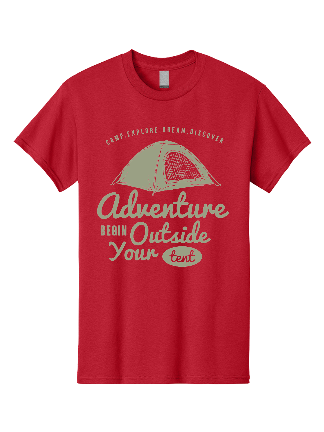 Adventure Begin Outside Your Tent Men'S Graphic Tee, 100% Cotton, Comfortable Casual Summer Wear, Machine Washable, Camping Adventure, Outdoor Activities, Tent Camping, Wilderness Exploration, Nature Escape, Camping Quotes, Adventure Begins, Aae094