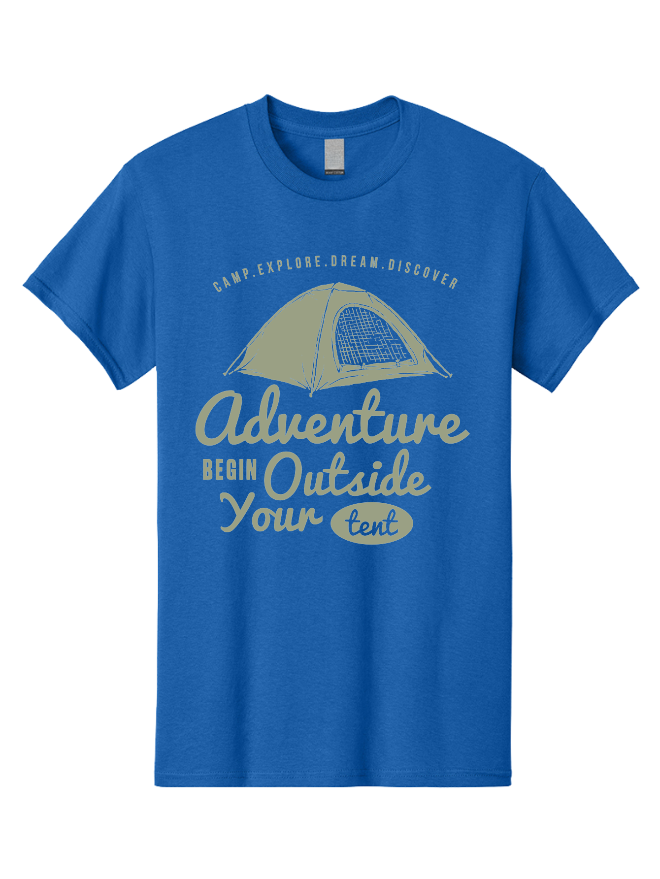 Adventure Begin Outside Your Tent Men'S Graphic Tee, 100% Cotton, Comfortable Casual Summer Wear, Machine Washable, Camping Adventure, Outdoor Activities, Tent Camping, Wilderness Exploration, Nature Escape, Camping Quotes, Adventure Begins, Aae094