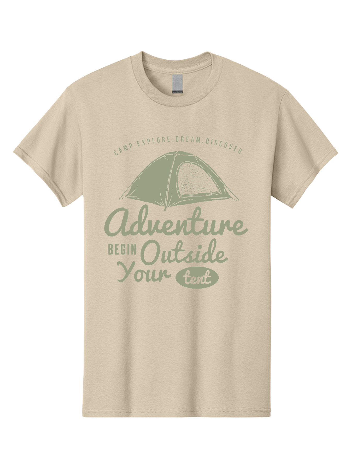 Adventure Begin Outside Your Tent Men'S Graphic Tee, 100% Cotton, Comfortable Casual Summer Wear, Machine Washable, Camping Adventure, Outdoor Activities, Tent Camping, Wilderness Exploration, Nature Escape, Camping Quotes, Adventure Begins, Aae094