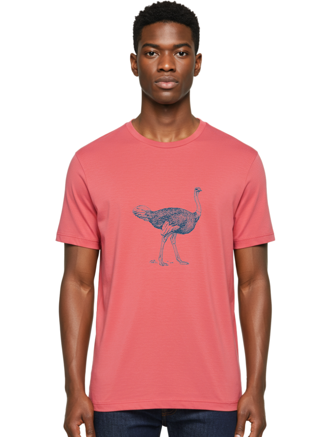 African Ostrich Walk Men'S Graphic Tee, 100% Cotton, Comfortable Casual Summer Wear, Machine Washable, Ostrich Illustration, Bird Drawing, Wildlife Art, Long Neck, Large Bird, Detailed Feathers, Line Art, Fauna, Avian Aae095