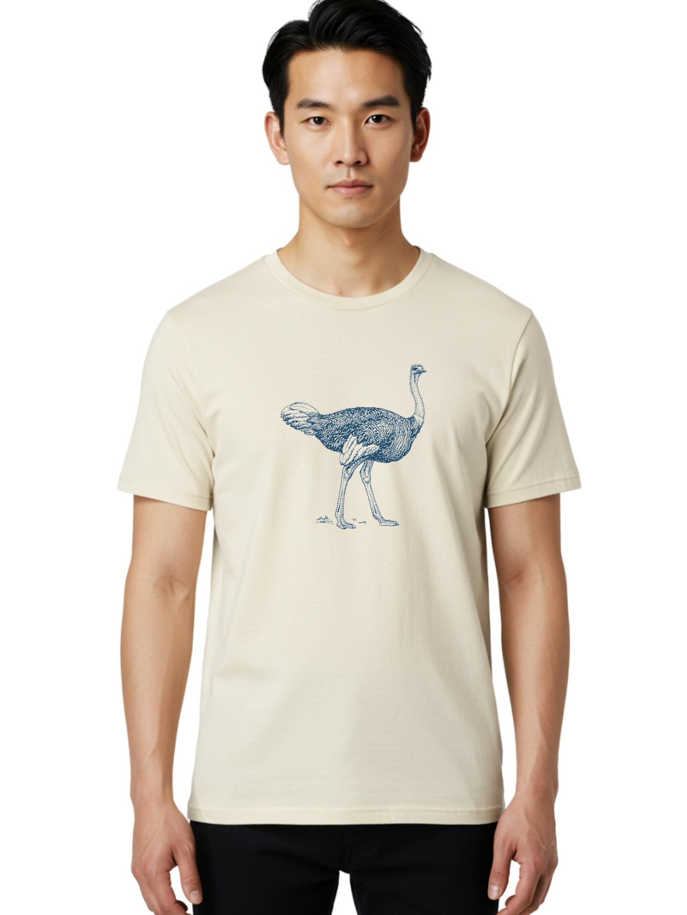 African Ostrich Walk Men'S Graphic Tee, 100% Cotton, Comfortable Casual Summer Wear, Machine Washable, Ostrich Illustration, Bird Drawing, Wildlife Art, Long Neck, Large Bird, Detailed Feathers, Line Art, Fauna, Avian Aae095