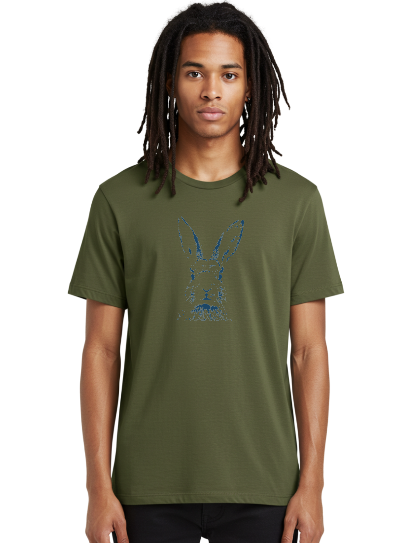 Alert Bunny Men'S Graphic Tee, 100% Cotton, Comfortable Casual Summer Wear, Machine Washable, Rabbit Face, Bunny Portrait, Long Ears, Whiskers, Abstract Art, Creative Design, Animal Illustration, Pop Art Style, Rabbit Features Aae096