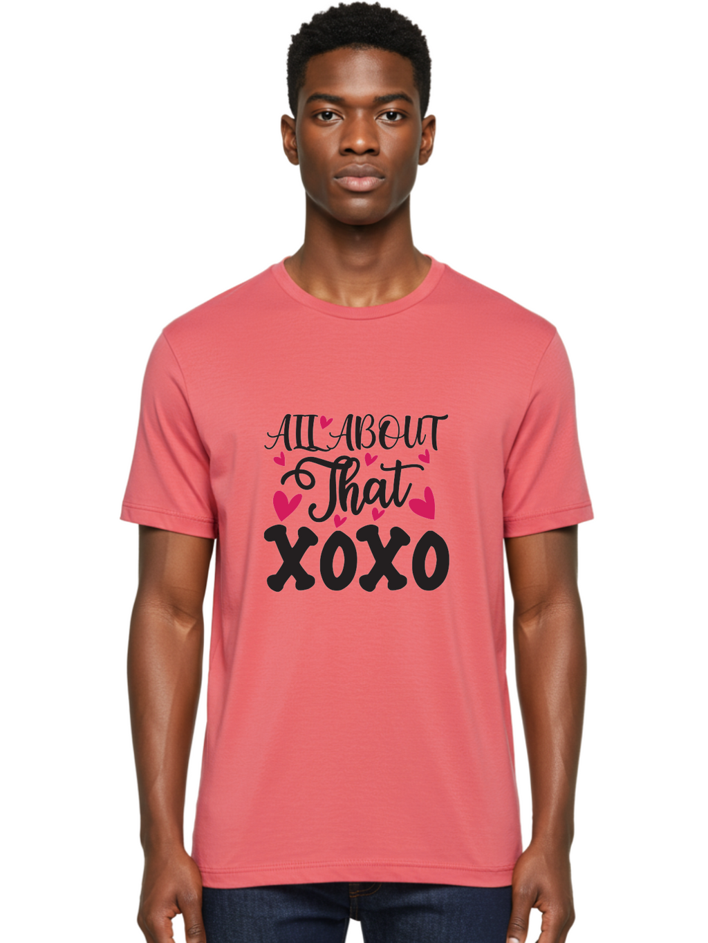 All About That Xoxo Men'S Graphic Tee, 100% Cotton, Comfortable Casual Summer Wear, Machine Washable, Love Quotes, Heart Graphics, Xoxo Phrase, Pink Hearts, Black Typography, Valentines Day, Love Messages, Heart Shapes, Kisses And Hugs Aae097