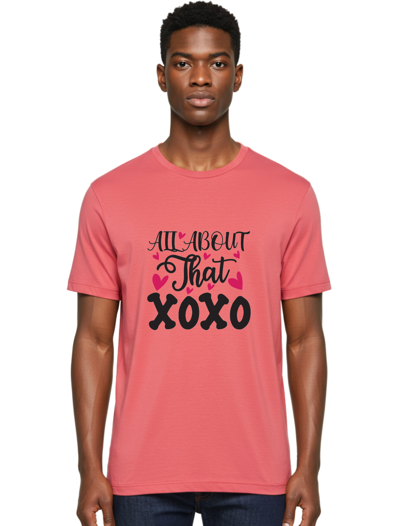 All About That Xoxo Men'S Graphic Tee, 100% Cotton, Comfortable Casual Summer Wear, Machine Washable, Love Quotes, Heart Graphics, Xoxo Phrase, Pink Hearts, Black Typography, Valentines Day, Love Messages, Heart Shapes, Kisses And Hugs Aae097