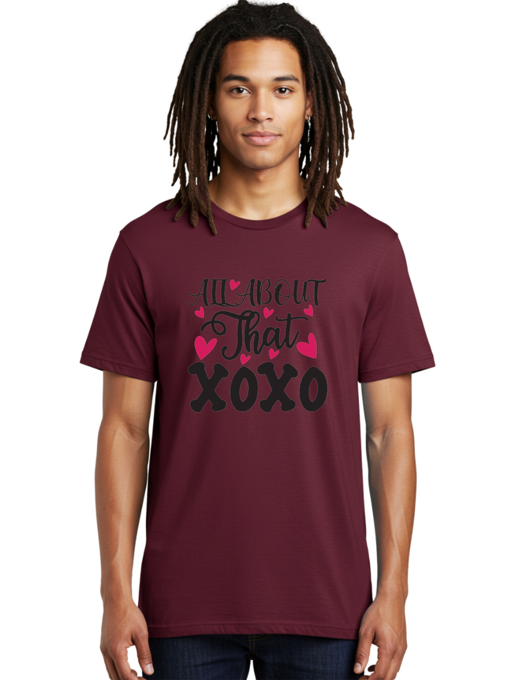 All About That Xoxo Men'S Graphic Tee, 100% Cotton, Comfortable Casual Summer Wear, Machine Washable, Love Quotes, Heart Graphics, Xoxo Phrase, Pink Hearts, Black Typography, Valentines Day, Love Messages, Heart Shapes, Kisses And Hugs Aae097