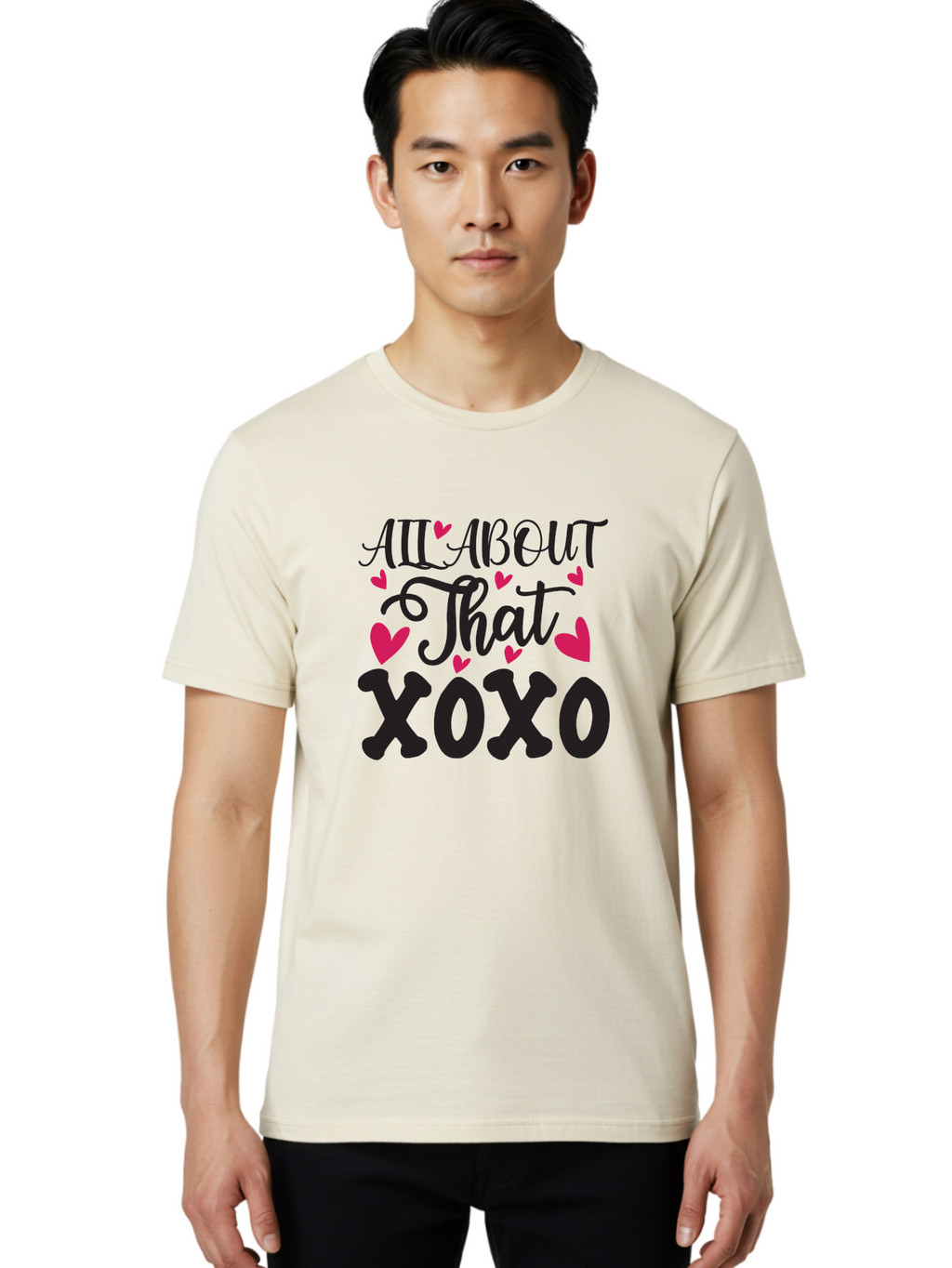 All About That Xoxo Men'S Graphic Tee, 100% Cotton, Comfortable Casual Summer Wear, Machine Washable, Love Quotes, Heart Graphics, Xoxo Phrase, Pink Hearts, Black Typography, Valentines Day, Love Messages, Heart Shapes, Kisses And Hugs Aae097