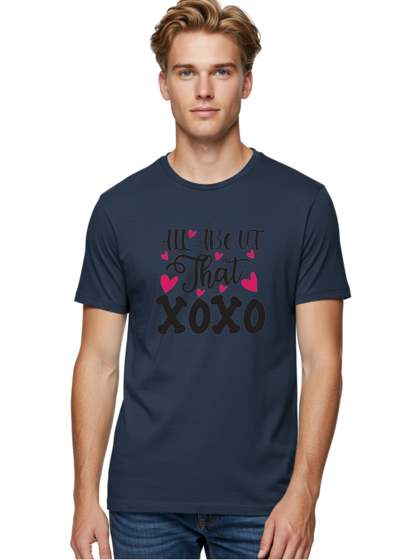 All About That Xoxo Men'S Graphic Tee, 100% Cotton, Comfortable Casual Summer Wear, Machine Washable, Love Quotes, Heart Graphics, Xoxo Phrase, Pink Hearts, Black Typography, Valentines Day, Love Messages, Heart Shapes, Kisses And Hugs Aae097