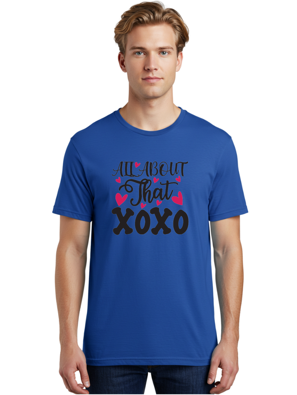All About That Xoxo Men'S Graphic Tee, 100% Cotton, Comfortable Casual Summer Wear, Machine Washable, Love Quotes, Heart Graphics, Xoxo Phrase, Pink Hearts, Black Typography, Valentines Day, Love Messages, Heart Shapes, Kisses And Hugs Aae097