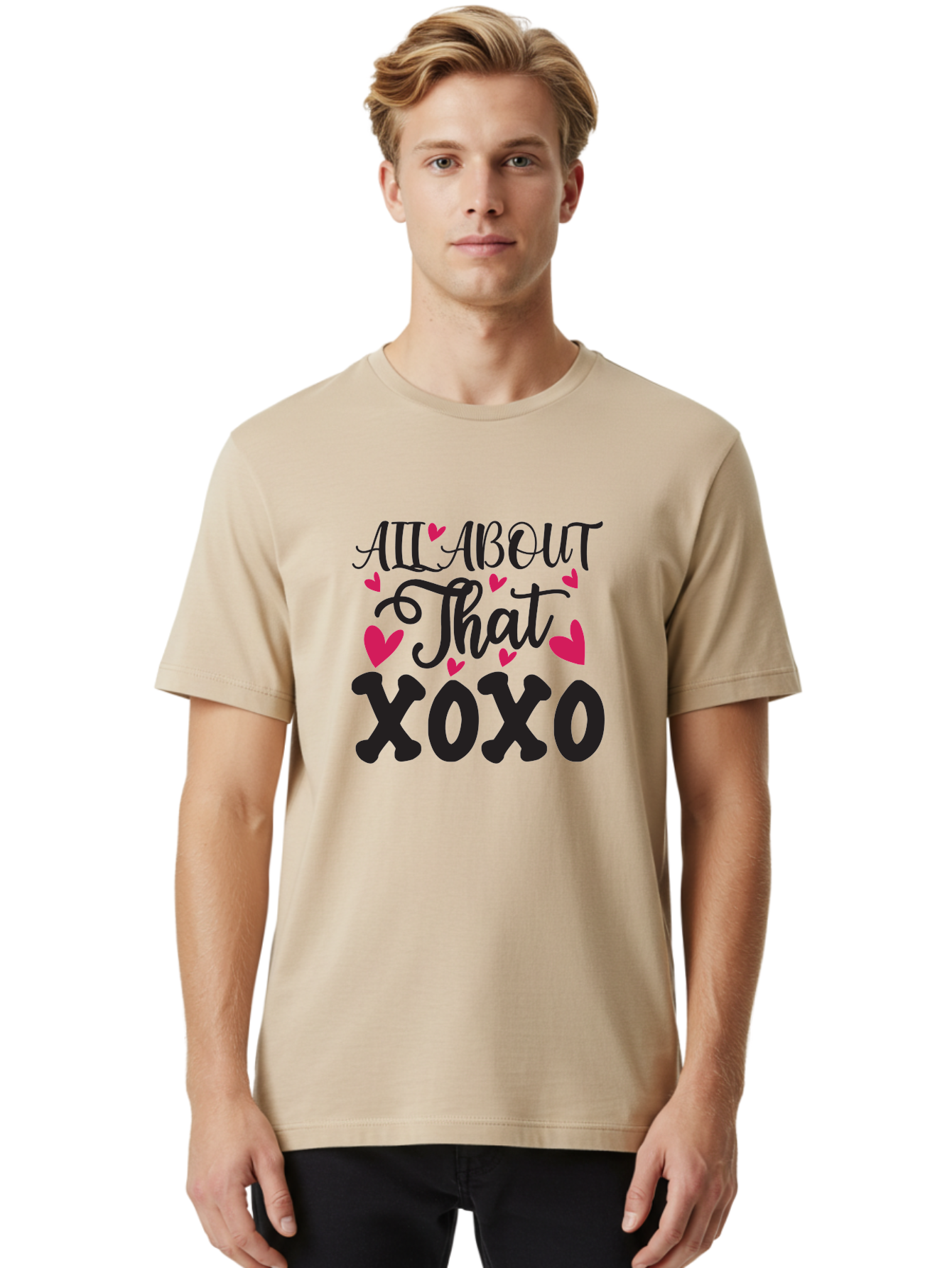 All About That Xoxo Men'S Graphic Tee, 100% Cotton, Comfortable Casual Summer Wear, Machine Washable, Love Quotes, Heart Graphics, Xoxo Phrase, Pink Hearts, Black Typography, Valentines Day, Love Messages, Heart Shapes, Kisses And Hugs Aae097