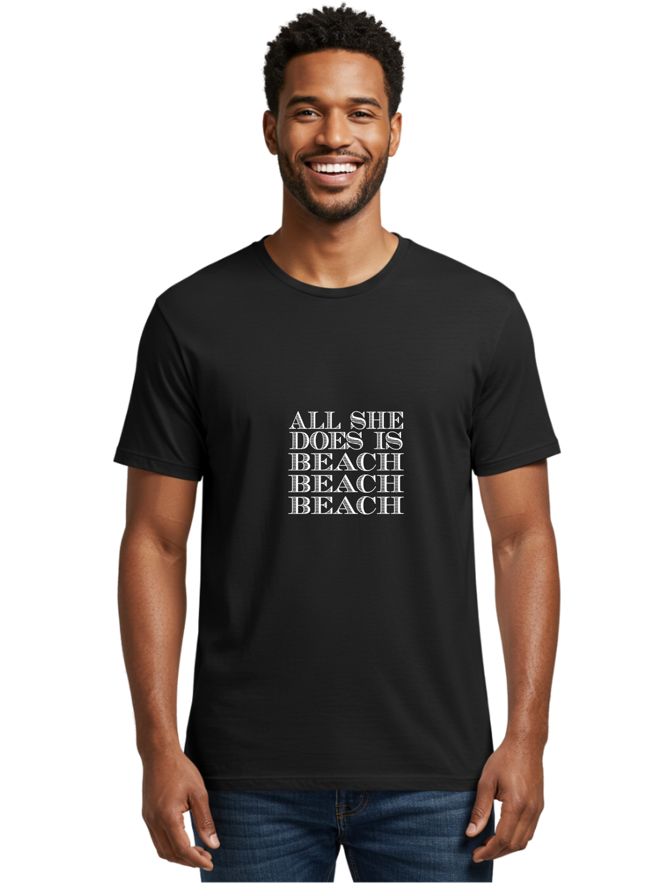 All She Does Is Men'S Graphic Tee, 100% Cotton, Comfortable Casual Summer Wear, Machine Washable, Beach Lifestyle, Beach Quotes, Summer Vibes, Coastal Living, Beachy Feel, Positive Affirmations Aae098