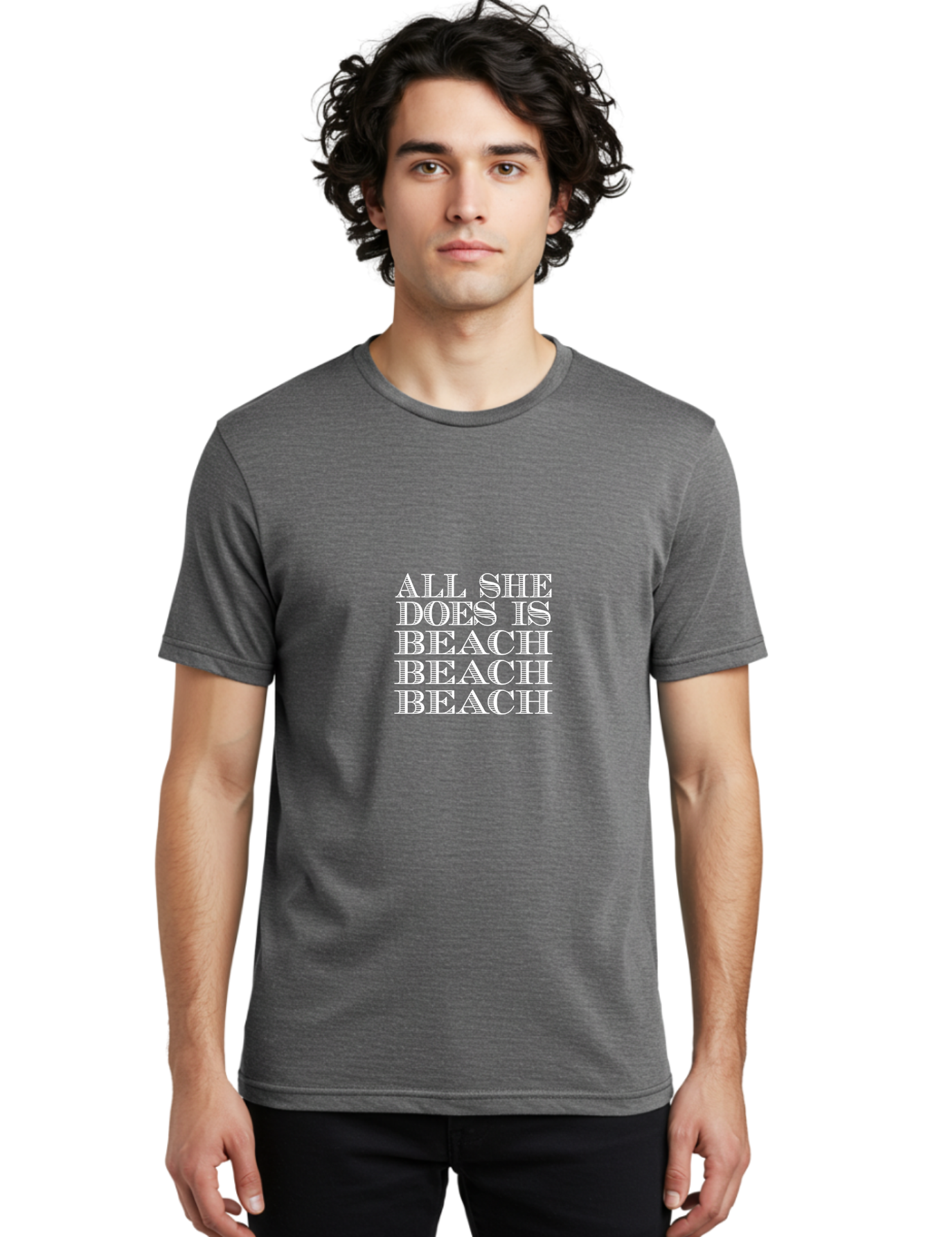All She Does Is Men'S Graphic Tee, 100% Cotton, Comfortable Casual Summer Wear, Machine Washable, Beach Lifestyle, Beach Quotes, Summer Vibes, Coastal Living, Beachy Feel, Positive Affirmations Aae098