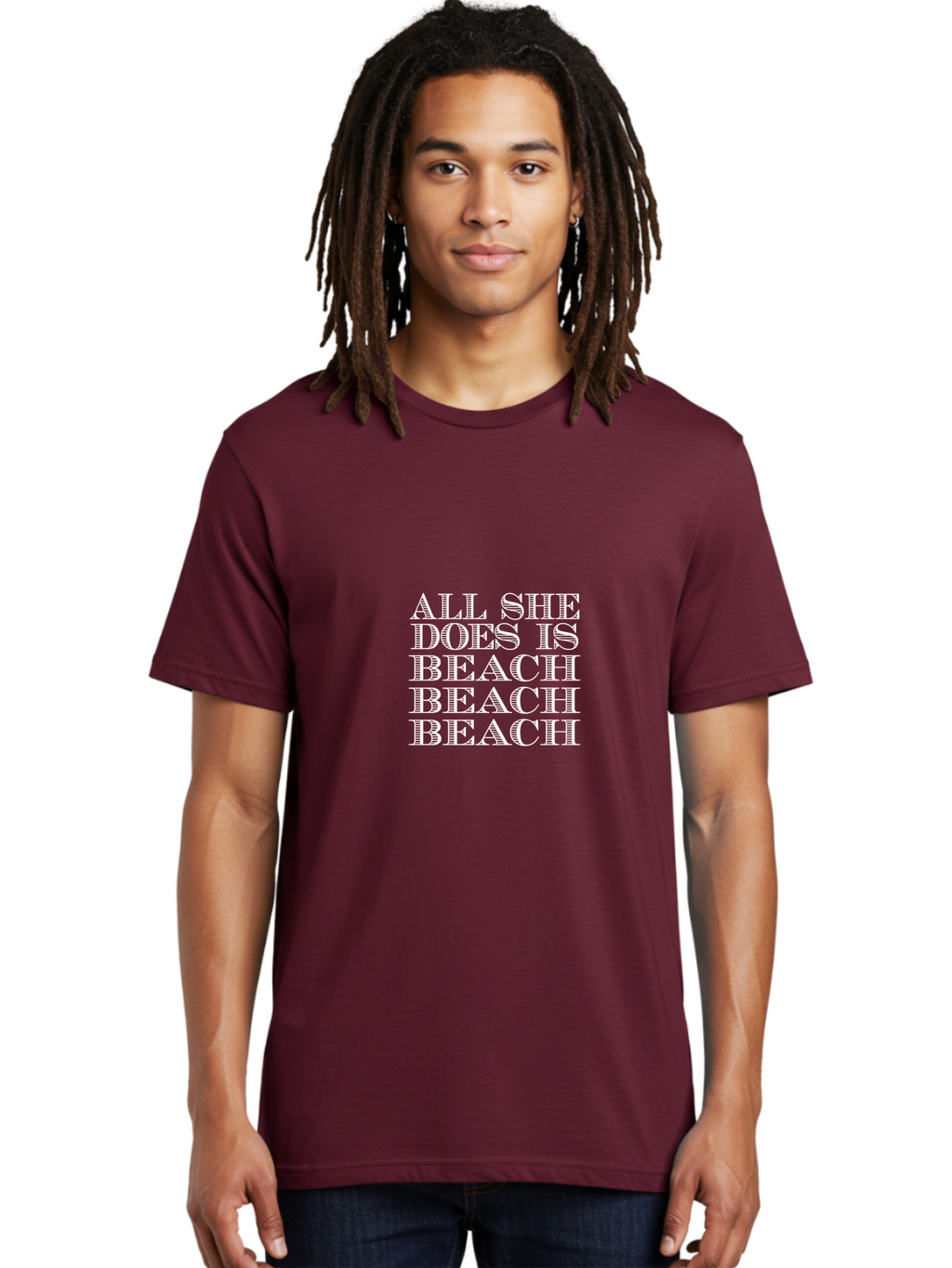 All She Does Is Men'S Graphic Tee, 100% Cotton, Comfortable Casual Summer Wear, Machine Washable, Beach Lifestyle, Beach Quotes, Summer Vibes, Coastal Living, Beachy Feel, Positive Affirmations Aae098