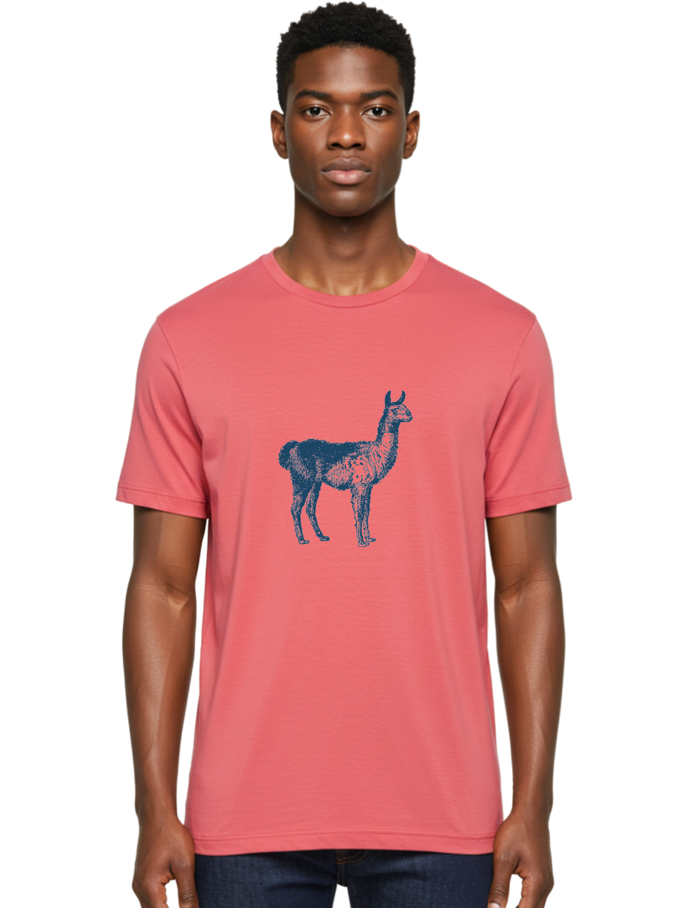Alto Llama Men'S Graphic Tee, 100% Cotton, Comfortable Casual Summer Wear, Machine Washable, Llama Illustration, Stylized Animal Art, Vibrant Colors, Abstract Design, Modern Graphic, Wildlife Inspiration, Artistic Expression, Camelid Species Aae099