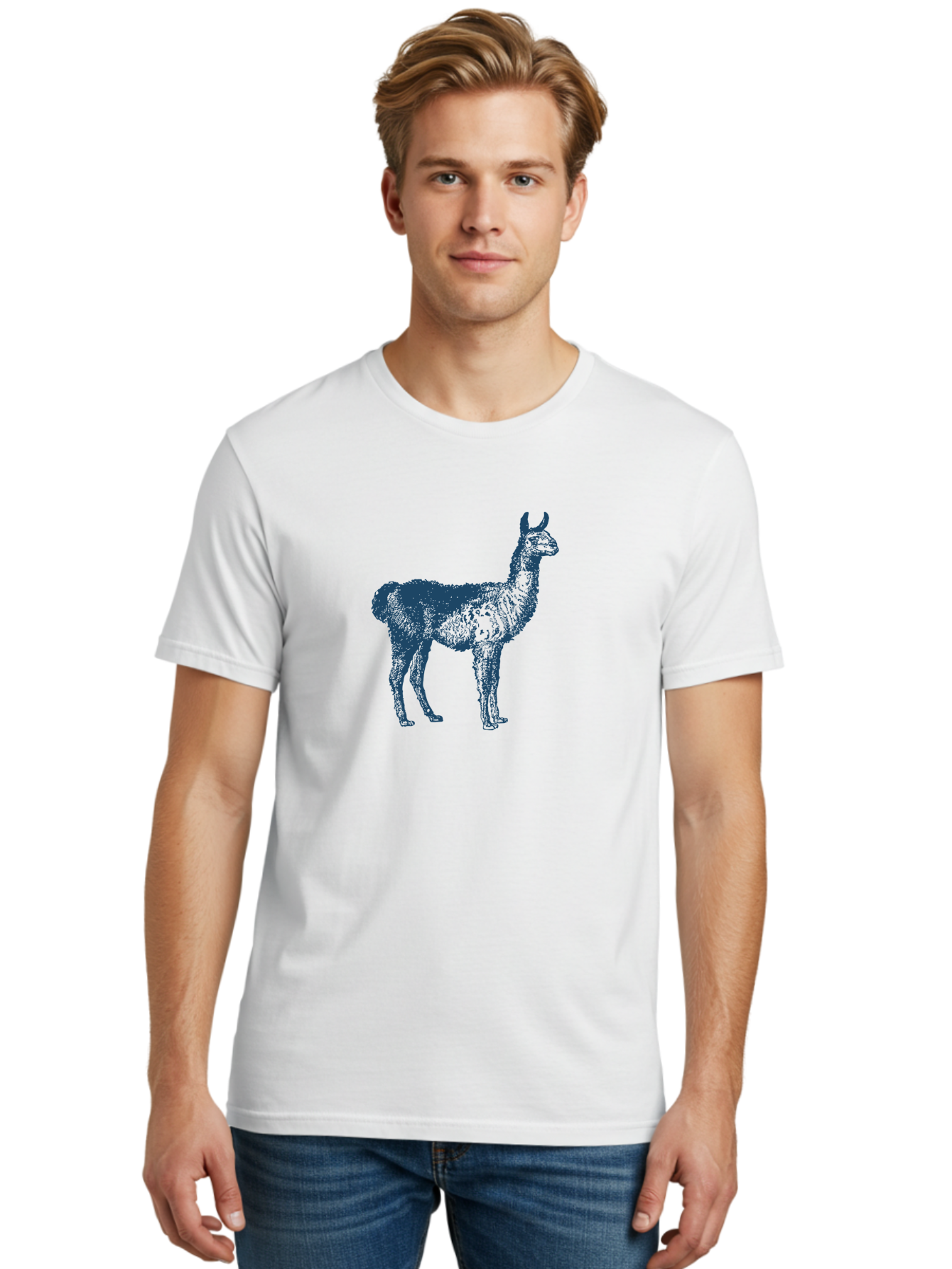 Alto Llama Men'S Graphic Tee, 100% Cotton, Comfortable Casual Summer Wear, Machine Washable, Llama Illustration, Stylized Animal Art, Vibrant Colors, Abstract Design, Modern Graphic, Wildlife Inspiration, Artistic Expression, Camelid Species Aae099