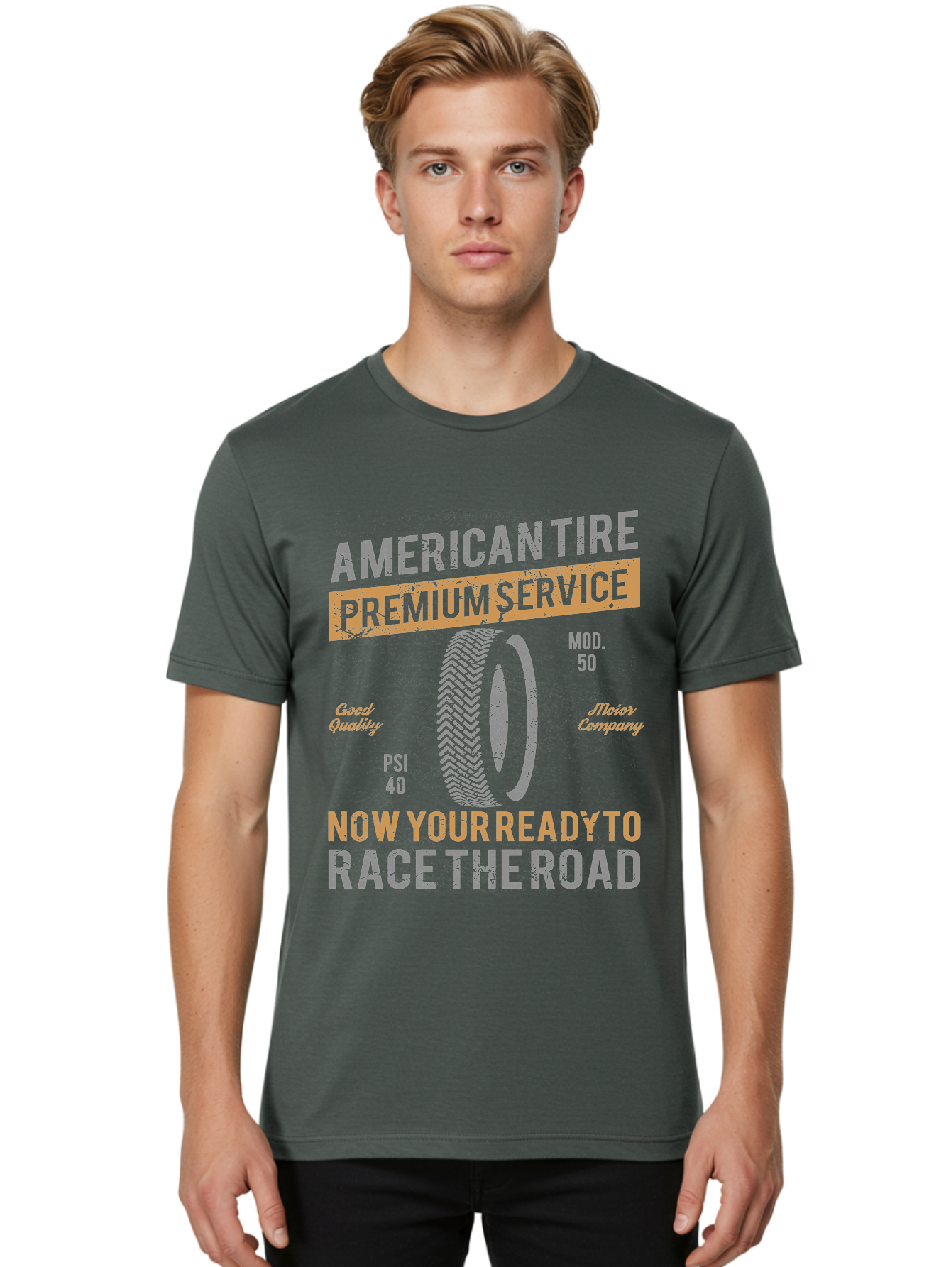 American Tire Distressed Men'S Graphic Tee, 100% Cotton, Comfortable Casual Summer Wear, Machine Washable, American Tire Premium Service, Vehicle Maintenance, Road Safety, Tire Quality, Good Company, Racing Tires, Automotive Services, Aae101