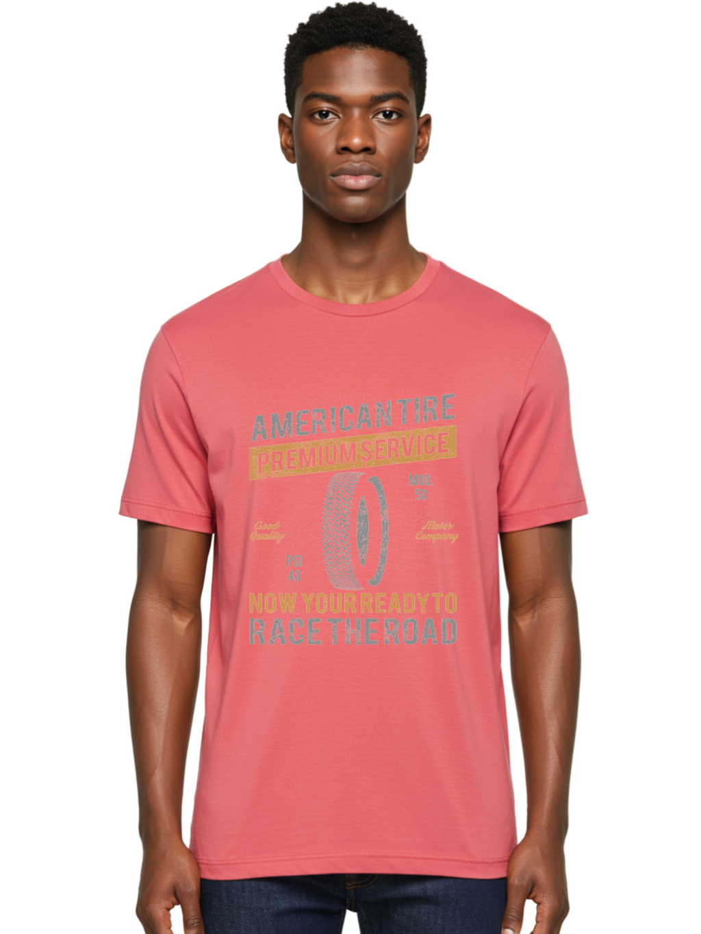American Tire Distressed Men'S Graphic Tee, 100% Cotton, Comfortable Casual Summer Wear, Machine Washable, American Tire Premium Service, Vehicle Maintenance, Road Safety, Tire Quality, Good Company, Racing Tires, Automotive Services, Aae101