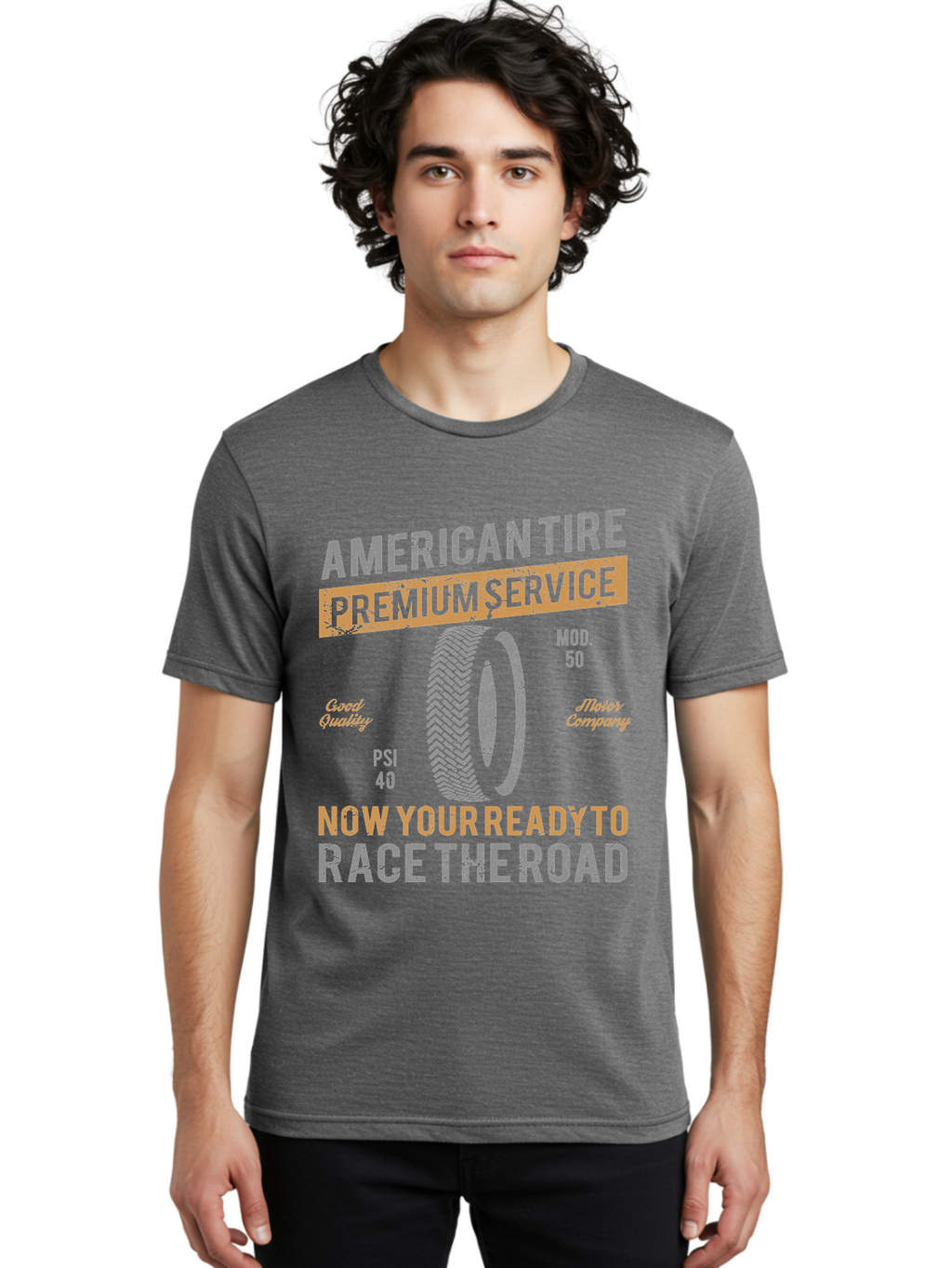 American Tire Distressed Men'S Graphic Tee, 100% Cotton, Comfortable Casual Summer Wear, Machine Washable, American Tire Premium Service, Vehicle Maintenance, Road Safety, Tire Quality, Good Company, Racing Tires, Automotive Services, Aae101