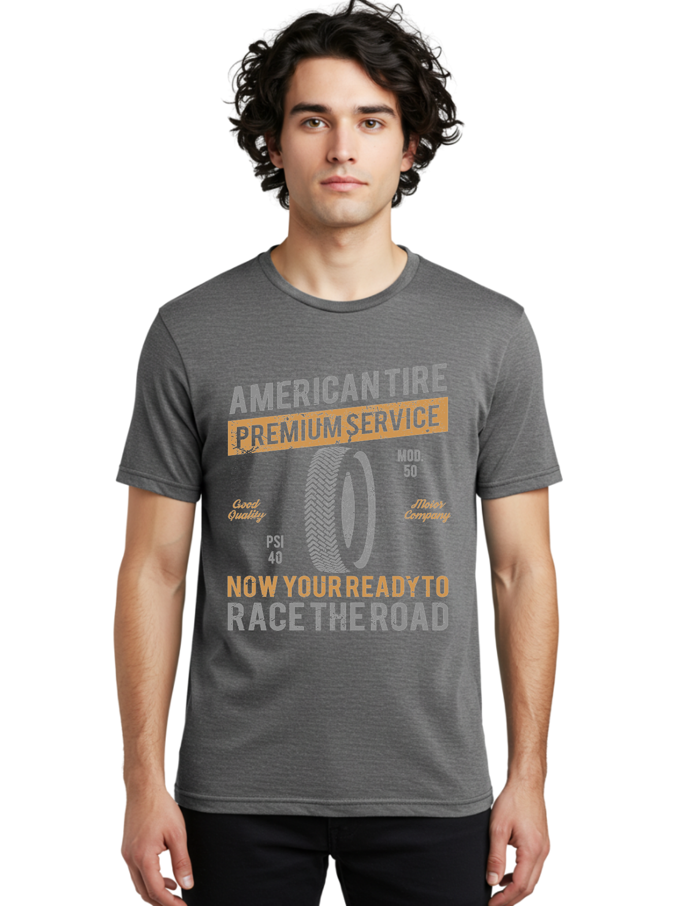 American Tire Distressed Men'S Graphic Tee, 100% Cotton, Comfortable Casual Summer Wear, Machine Washable, American Tire Premium Service, Vehicle Maintenance, Road Safety, Tire Quality, Good Company, Racing Tires, Automotive Services, Aae101