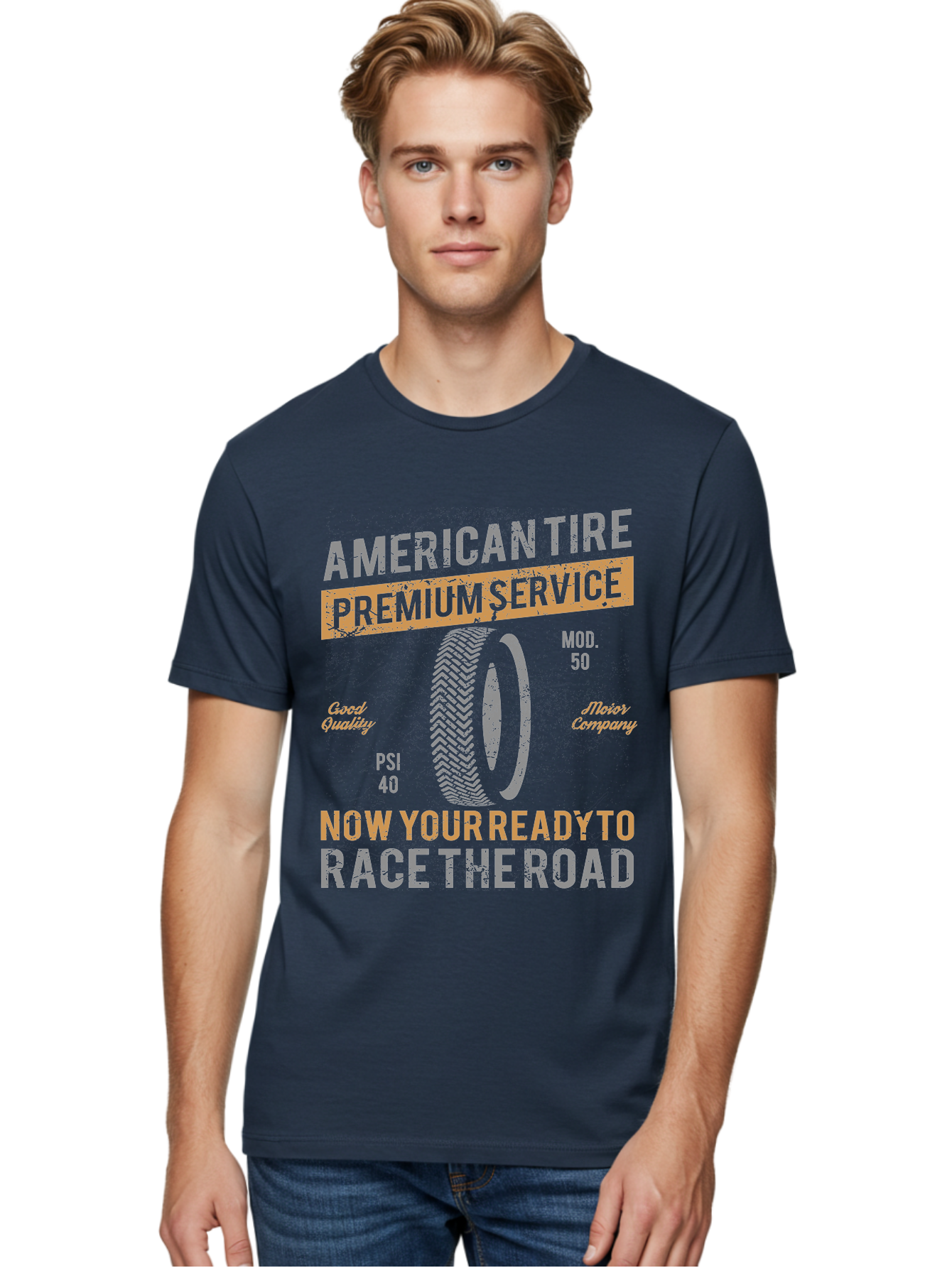 American Tire Distressed Men'S Graphic Tee, 100% Cotton, Comfortable Casual Summer Wear, Machine Washable, American Tire Premium Service, Vehicle Maintenance, Road Safety, Tire Quality, Good Company, Racing Tires, Automotive Services, Aae101