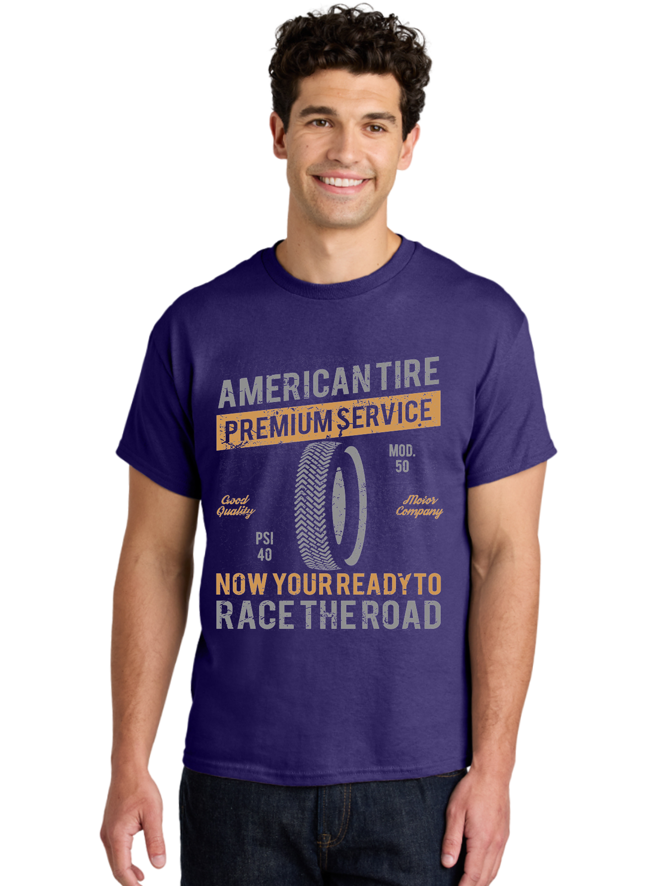 American Tire Distressed Men'S Graphic Tee, 100% Cotton, Comfortable Casual Summer Wear, Machine Washable, American Tire Premium Service, Vehicle Maintenance, Road Safety, Tire Quality, Good Company, Racing Tires, Automotive Services, Aae101