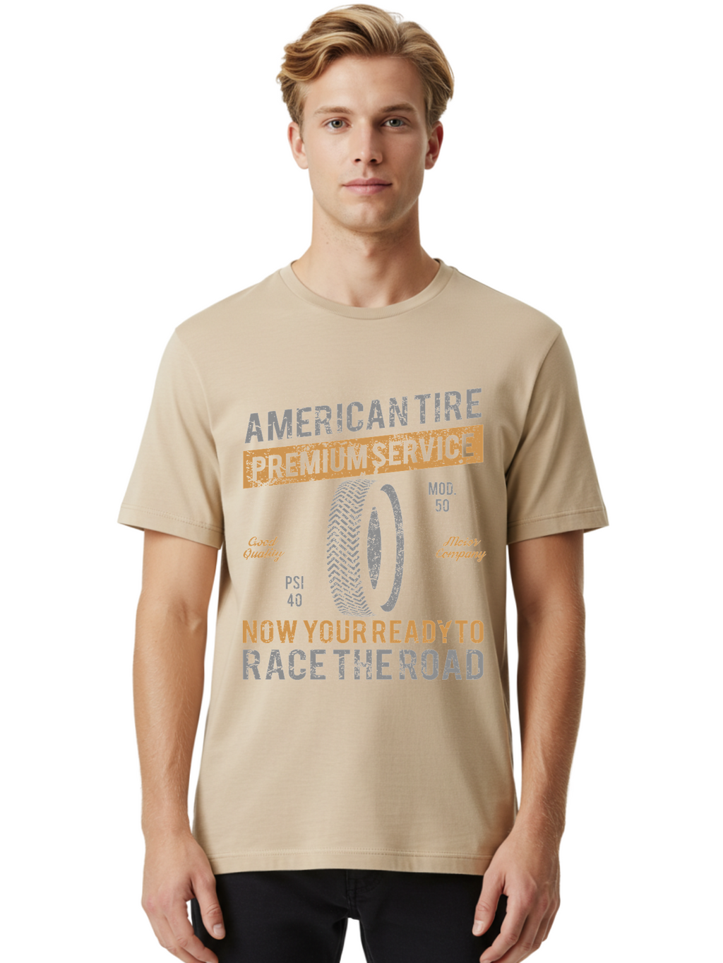 American Tire Distressed Men'S Graphic Tee, 100% Cotton, Comfortable Casual Summer Wear, Machine Washable, American Tire Premium Service, Vehicle Maintenance, Road Safety, Tire Quality, Good Company, Racing Tires, Automotive Services, Aae101