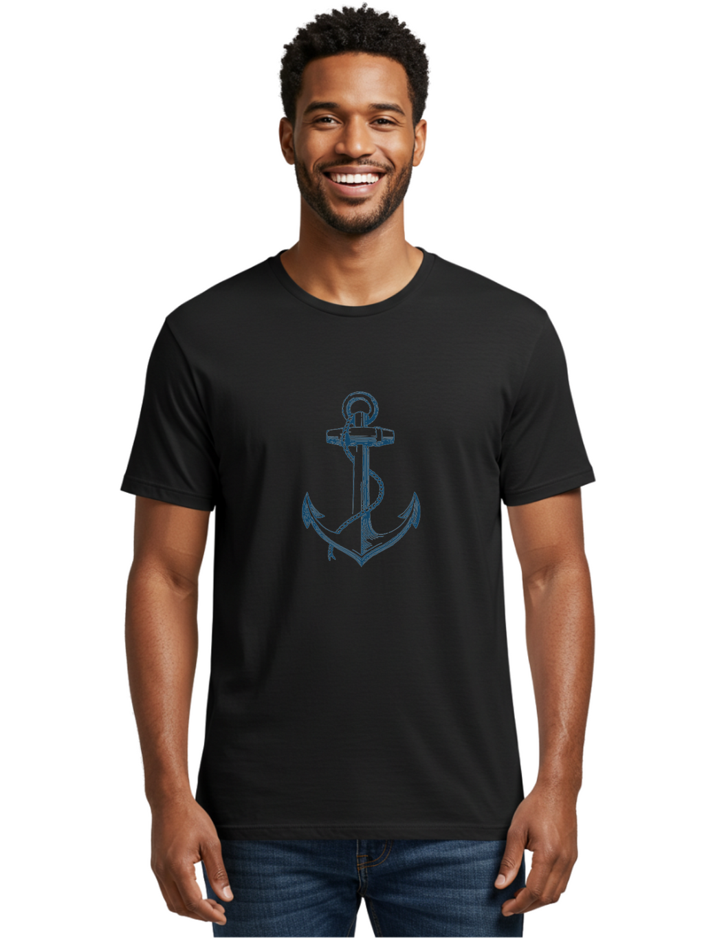 Anchor Men'S Graphic Tee, 100% Cotton, Comfortable Casual Summer Wear, Machine Washable, Anchor Symbol, Nautical Theme, Rope Wrapped, Vintage Illustration, Maritime Emblem, Naval Anchor, Ocean Icon, Naval Symbol Aae102