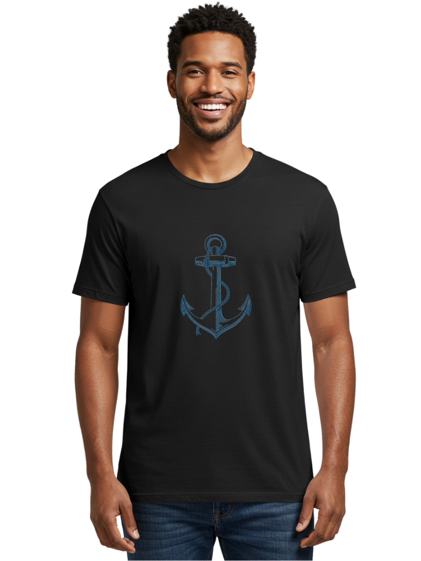 Anchor Men'S Graphic Tee, 100% Cotton, Comfortable Casual Summer Wear, Machine Washable, Anchor Symbol, Nautical Theme, Rope Wrapped, Vintage Illustration, Maritime Emblem, Naval Anchor, Ocean Icon, Naval Symbol Aae102
