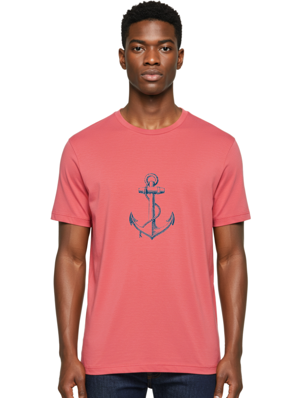 Anchor Men'S Graphic Tee, 100% Cotton, Comfortable Casual Summer Wear, Machine Washable, Anchor Symbol, Nautical Theme, Rope Wrapped, Vintage Illustration, Maritime Emblem, Naval Anchor, Ocean Icon, Naval Symbol Aae102