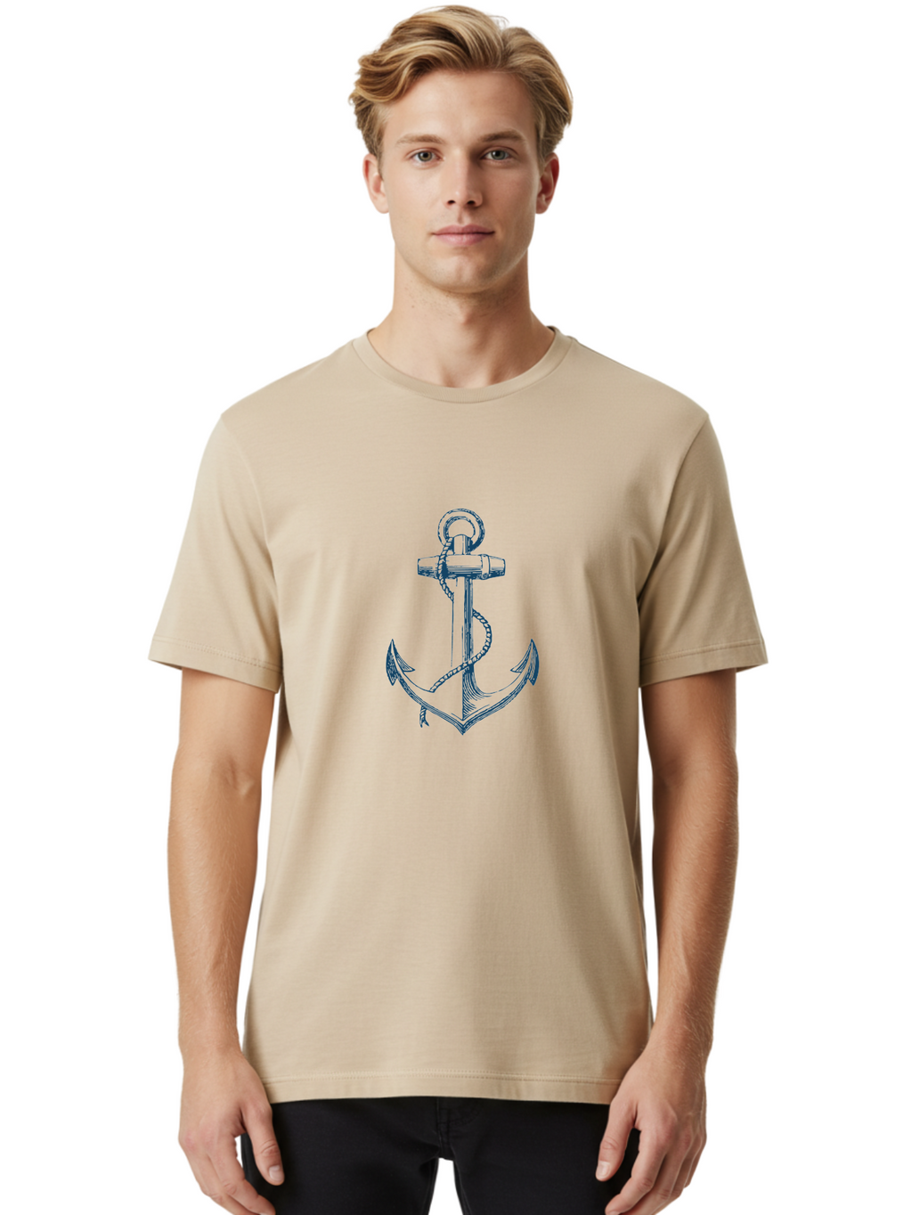 Anchor Men'S Graphic Tee, 100% Cotton, Comfortable Casual Summer Wear, Machine Washable, Anchor Symbol, Nautical Theme, Rope Wrapped, Vintage Illustration, Maritime Emblem, Naval Anchor, Ocean Icon, Naval Symbol Aae102
