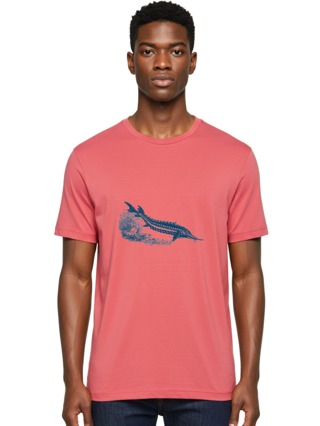 Ancient River Fish Men'S Graphic Tee, 100% Cotton, Comfortable Casual Summer Wear, Machine Washable, Sturgeon Fish, Aquatic Life, Marine Biology, Fish Illustration, Detailed Drawing, Underwater World, Wildlife Art Aae103