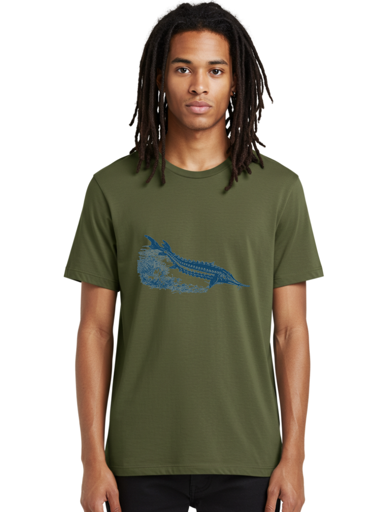 Ancient River Fish Men'S Graphic Tee, 100% Cotton, Comfortable Casual Summer Wear, Machine Washable, Sturgeon Fish, Aquatic Life, Marine Biology, Fish Illustration, Detailed Drawing, Underwater World, Wildlife Art Aae103