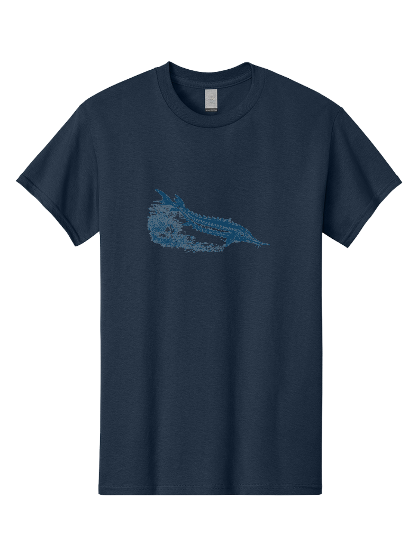Ancient River Fish Men'S Graphic Tee, 100% Cotton, Comfortable Casual Summer Wear, Machine Washable, Sturgeon Fish, Aquatic Life, Marine Biology, Fish Illustration, Detailed Drawing, Underwater World, Wildlife Art Aae103