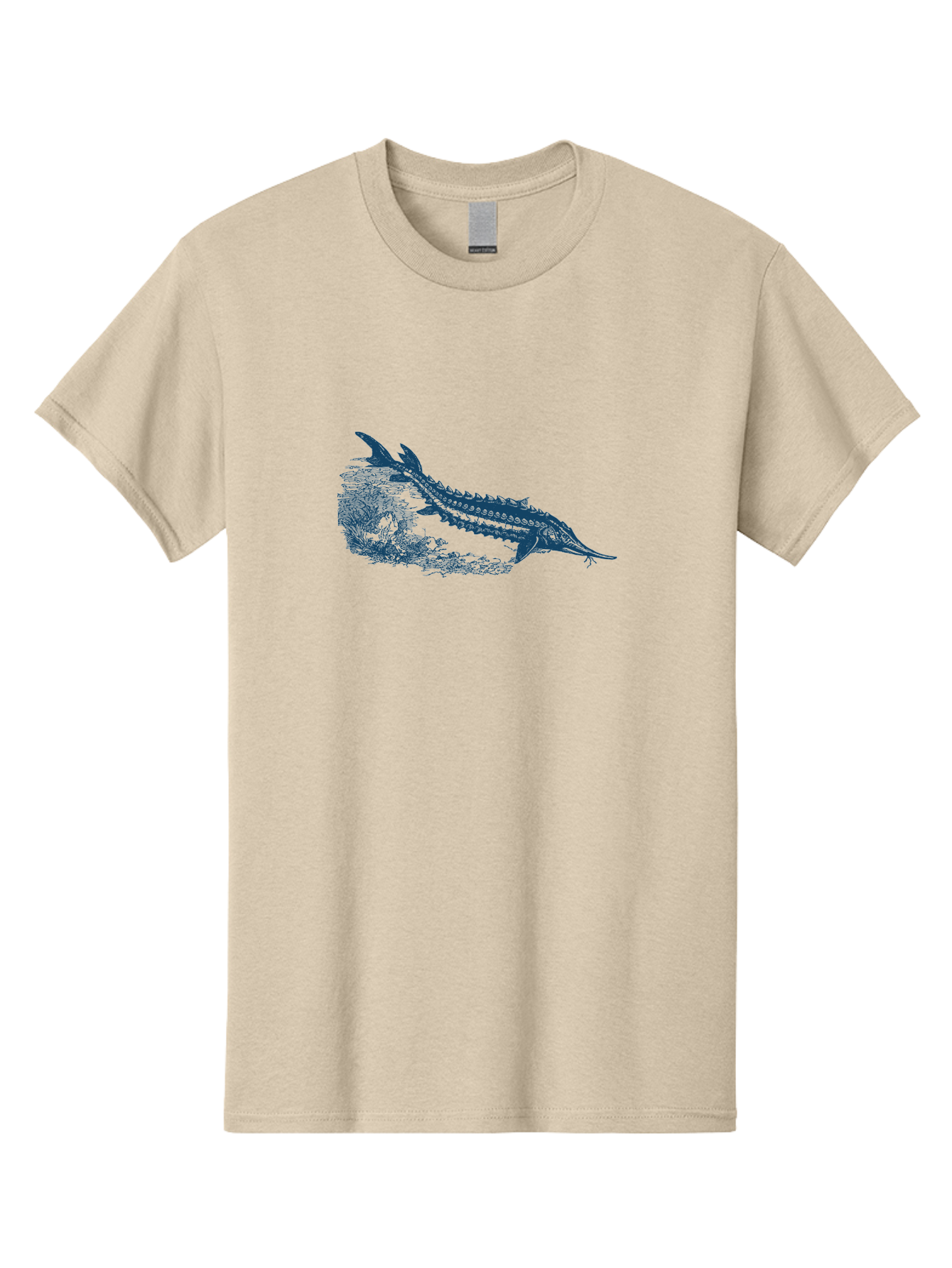 Ancient River Fish Men'S Graphic Tee, 100% Cotton, Comfortable Casual Summer Wear, Machine Washable, Sturgeon Fish, Aquatic Life, Marine Biology, Fish Illustration, Detailed Drawing, Underwater World, Wildlife Art Aae103
