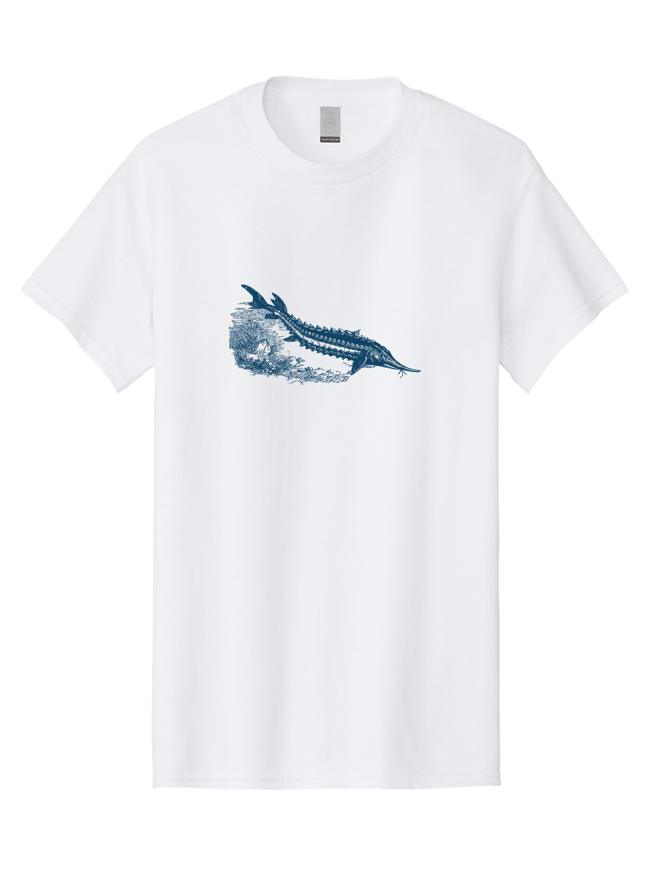 Ancient River Fish Men'S Graphic Tee, 100% Cotton, Comfortable Casual Summer Wear, Machine Washable, Sturgeon Fish, Aquatic Life, Marine Biology, Fish Illustration, Detailed Drawing, Underwater World, Wildlife Art Aae103