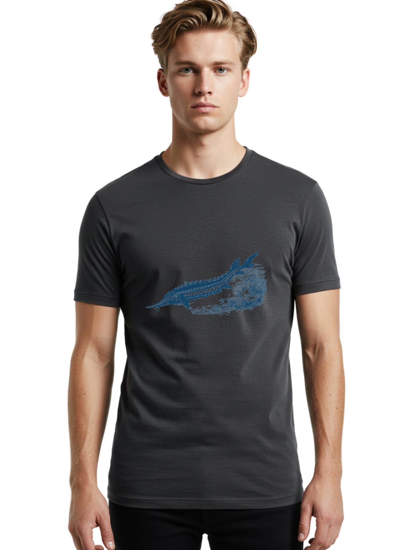 Ancient River Fish 2 Men'S Graphic Tee, 100% Cotton, Comfortable Casual Summer Wear, Machine Washable, Sawshark, Marine Life, Ocean Creature, Underwater World, Fish Illustration, Aquatic Animal, Shark Species, Detailed Artwork, Aae104