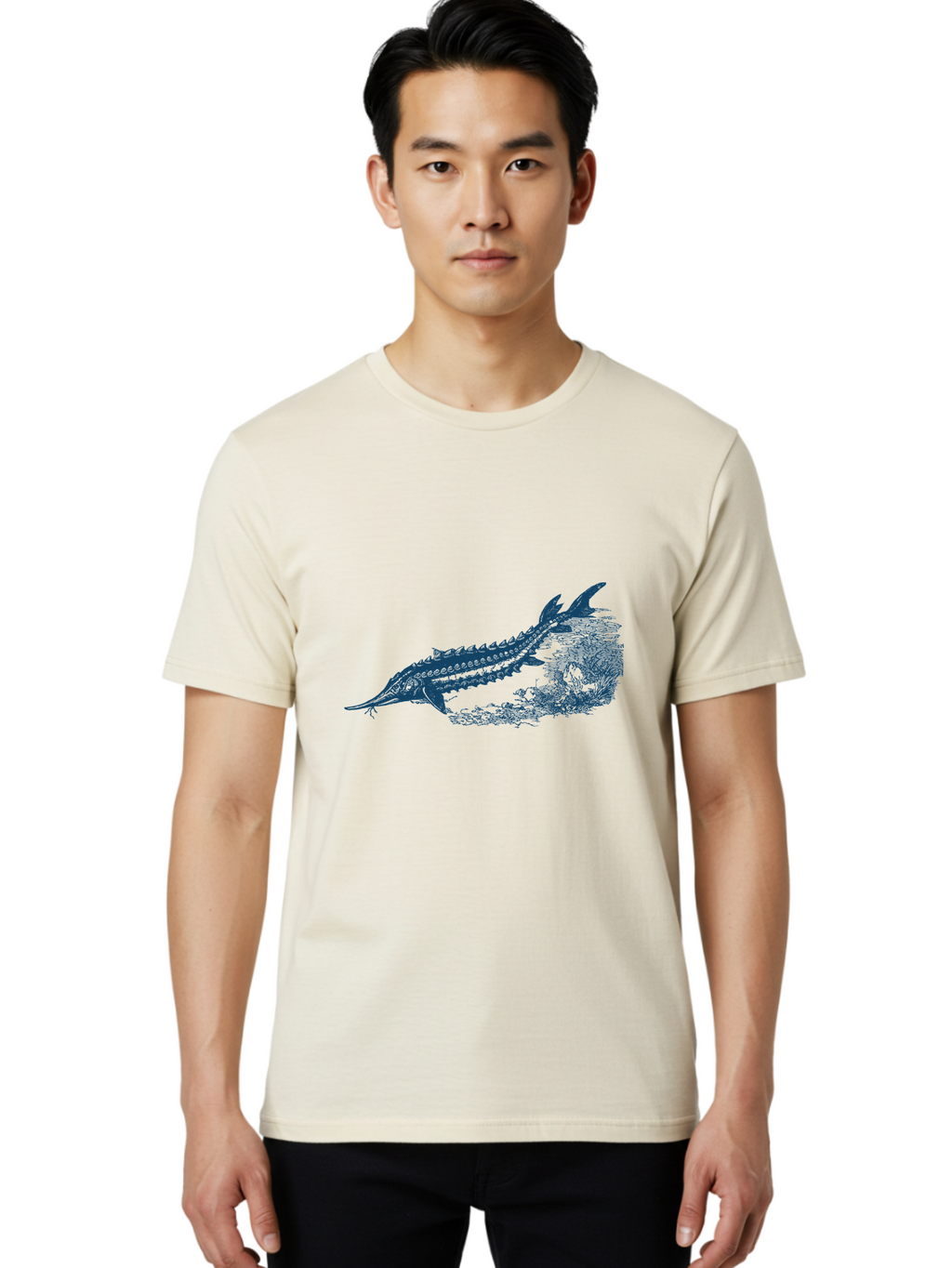 Ancient River Fish 2 Men'S Graphic Tee, 100% Cotton, Comfortable Casual Summer Wear, Machine Washable, Sawshark, Marine Life, Ocean Creature, Underwater World, Fish Illustration, Aquatic Animal, Shark Species, Detailed Artwork, Aae104