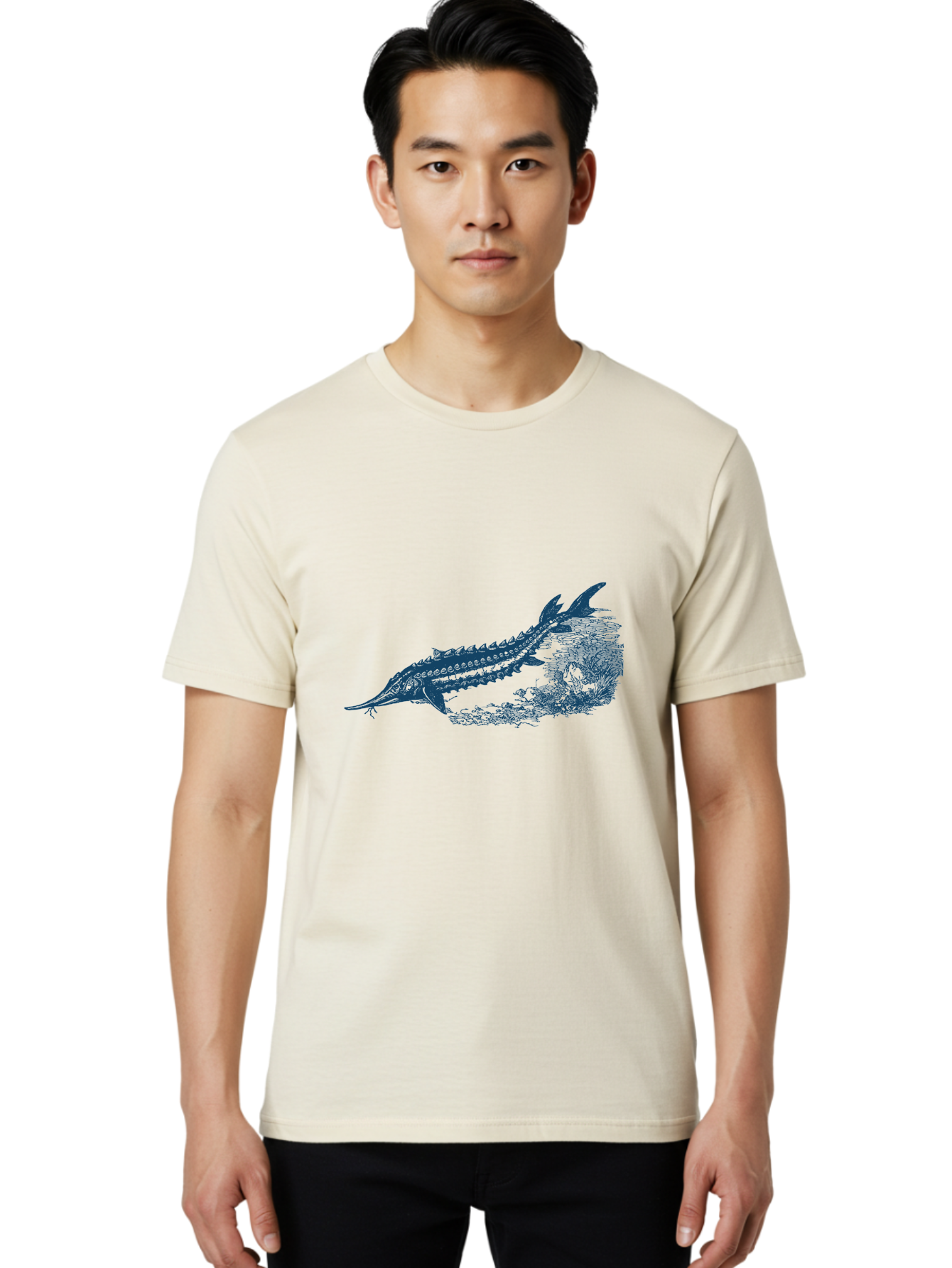 Ancient River Fish 2 Men'S Graphic Tee, 100% Cotton, Comfortable Casual Summer Wear, Machine Washable, Sawshark, Marine Life, Ocean Creature, Underwater World, Fish Illustration, Aquatic Animal, Shark Species, Detailed Artwork, Aae104
