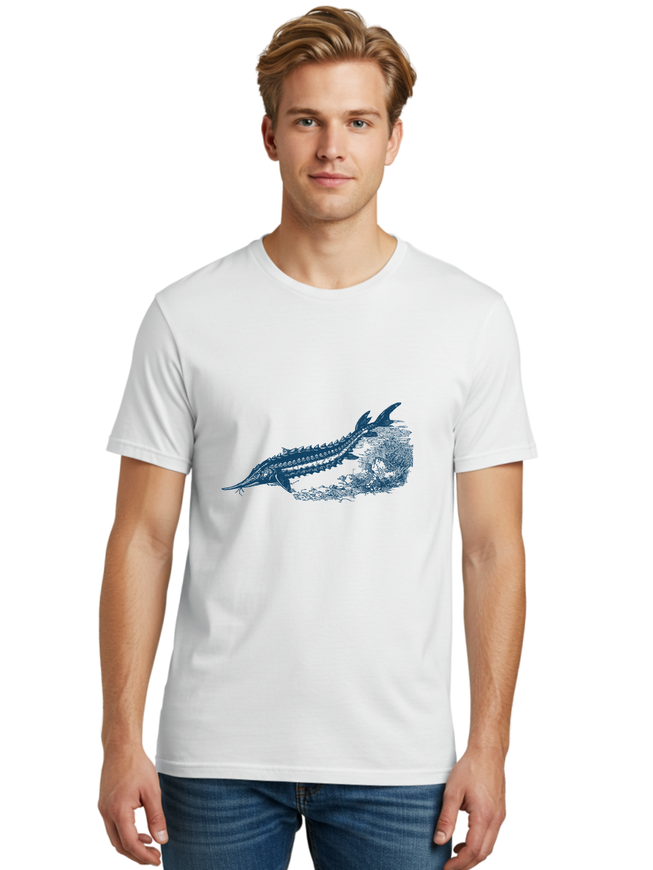 Ancient River Fish 2 Men'S Graphic Tee, 100% Cotton, Comfortable Casual Summer Wear, Machine Washable, Sawshark, Marine Life, Ocean Creature, Underwater World, Fish Illustration, Aquatic Animal, Shark Species, Detailed Artwork, Aae104