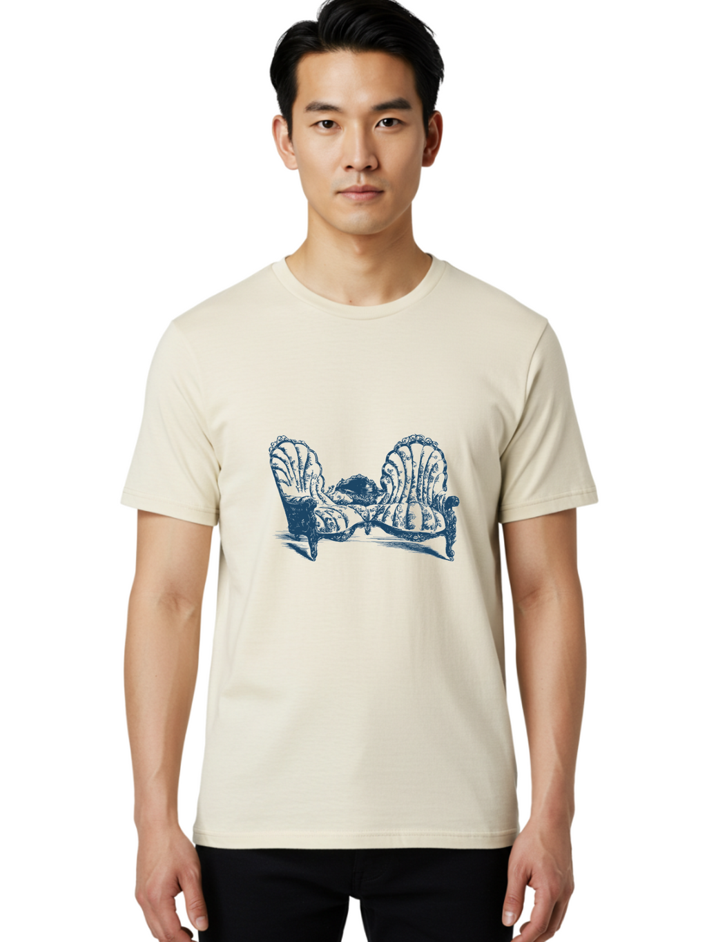 Antique Bloom Sofa Men'S Graphic Tee, 100% Cotton, Comfortable Casual Summer Wear, Machine Washable, Vintage Couch, Ornate Furniture, Reclining Woman, Luxurious Decor, Antique Style, Elegant Atmosphere, Relaxation, Classic Design Aae106