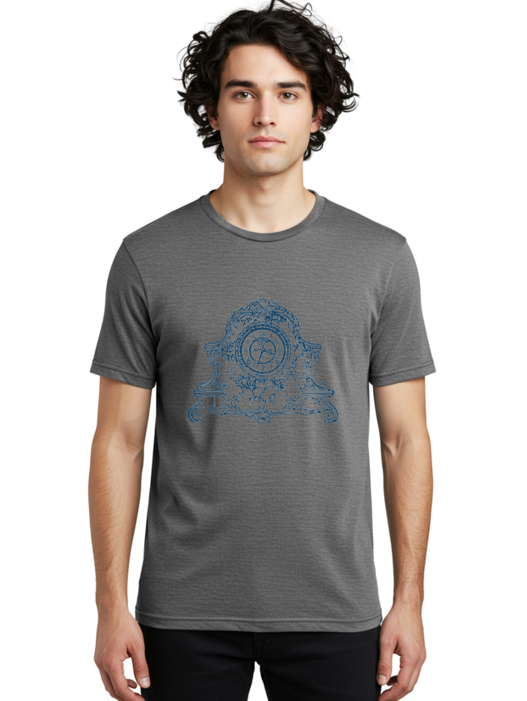 Antique Floral Clock Men'S Graphic Tee, 100% Cotton, Comfortable Casual Summer Wear, Machine Washable, Antique Clock Face, Roman Numerals, Ornate Details, Floral Patterns, Vintage Design, Classic Elegance, Timepiece, Traditional Decor, Aae108