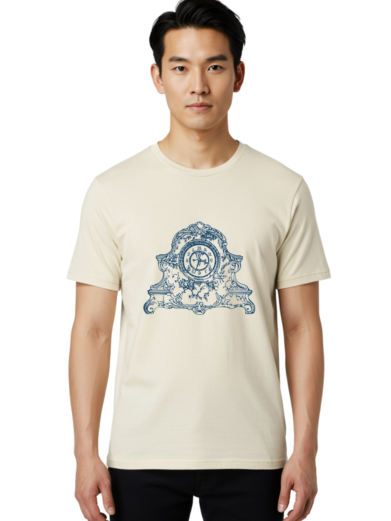 Antique Floral Clock Men'S Graphic Tee, 100% Cotton, Comfortable Casual Summer Wear, Machine Washable, Antique Clock Face, Roman Numerals, Ornate Details, Floral Patterns, Vintage Design, Classic Elegance, Timepiece, Traditional Decor, Aae108