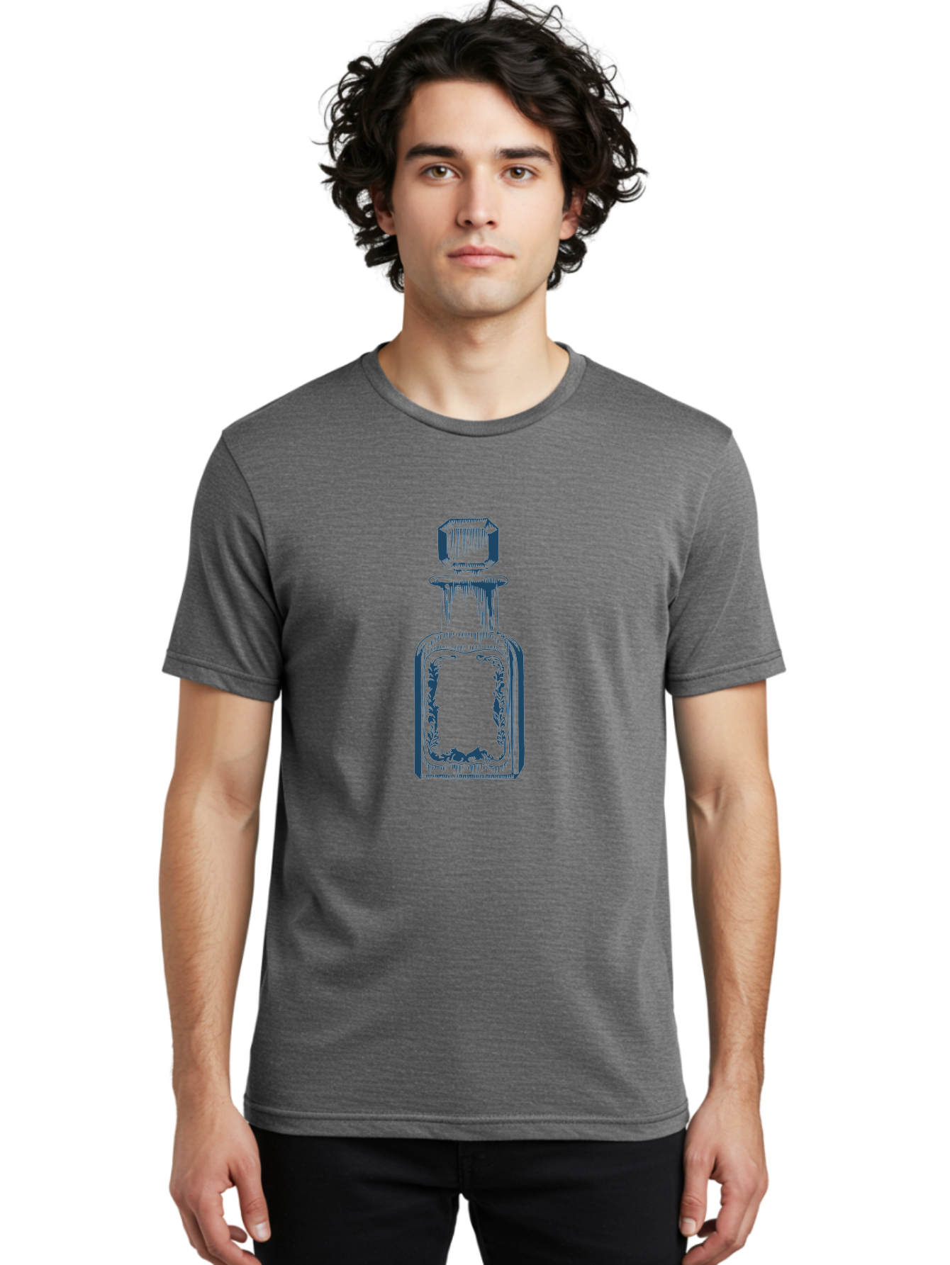 Antique Perfume Bottle Men'S Graphic Tee, 100% Cotton, Comfortable Casual Summer Wear, Machine Washable, Perfume Bottle Design, Fragrance Container, Luxury Skincare, Elegant Packaging, Vintage Style, Beauty Products, Sketch Artwork, Aae110